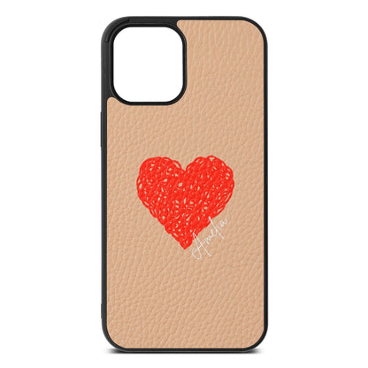 Custom Red Heart Nude Pebble Leather iPhone 12 Pro Max Case