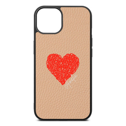 Custom Red Heart Nude Pebble Leather iPhone 13 Case