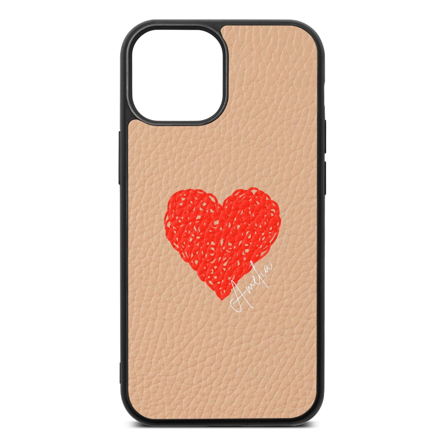 Custom Red Heart Nude Pebble Leather iPhone 13 Mini Case