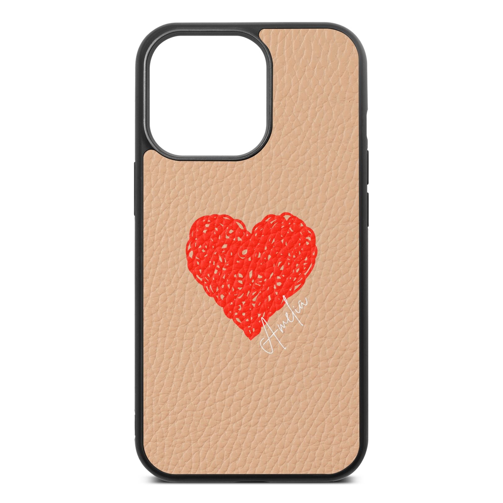 Custom Red Heart Nude Pebble Leather iPhone 13 Pro Case