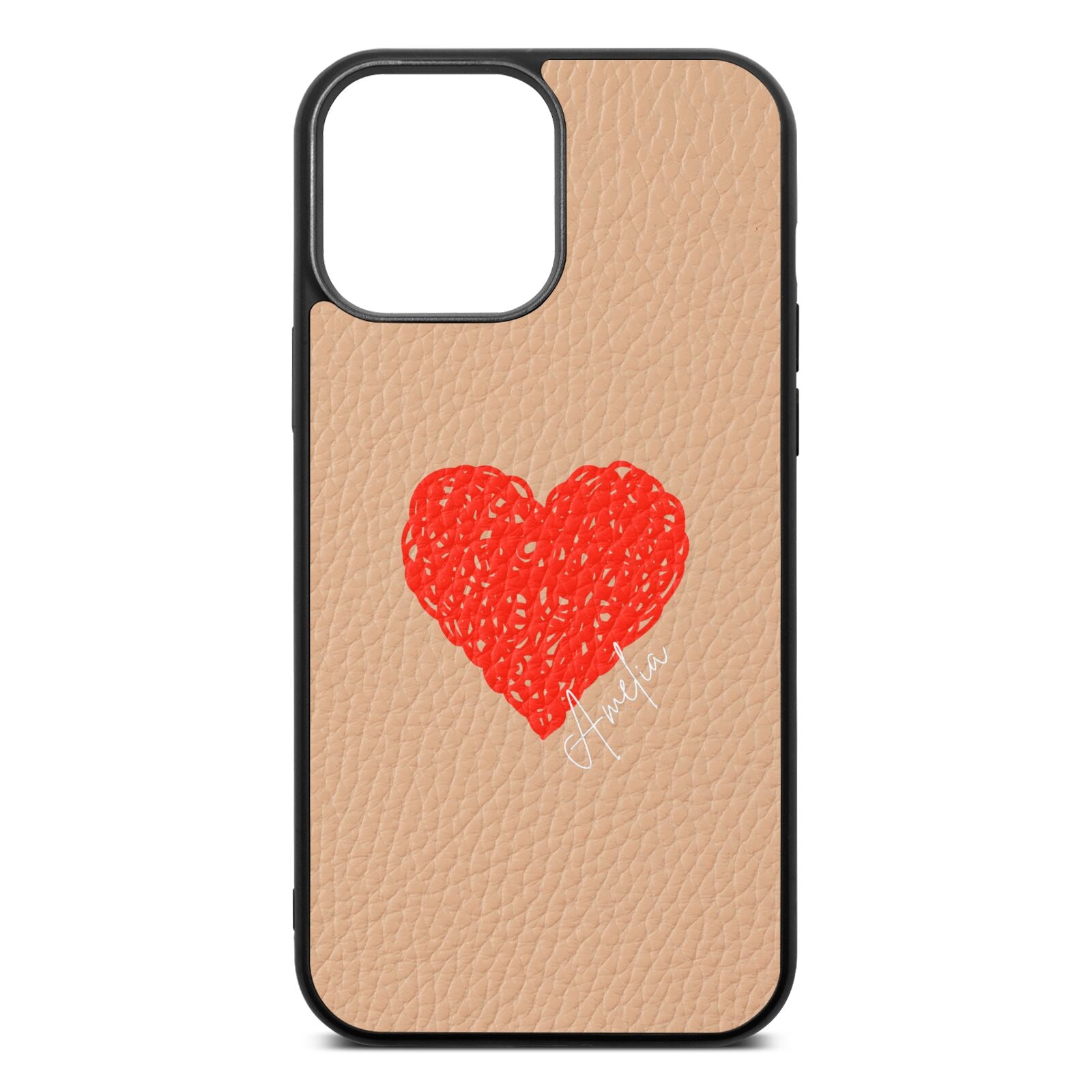 Custom Red Heart Nude Pebble Leather iPhone 13 Pro Max Case