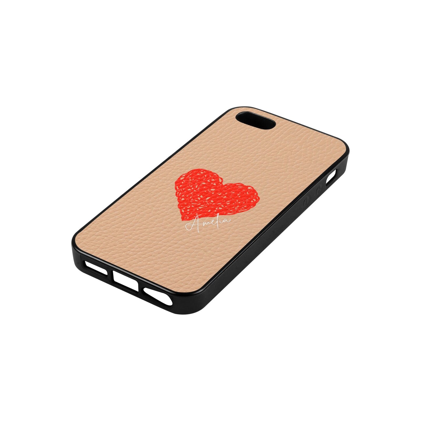 Custom Red Heart Nude Pebble Leather iPhone 5 Case Side Angle