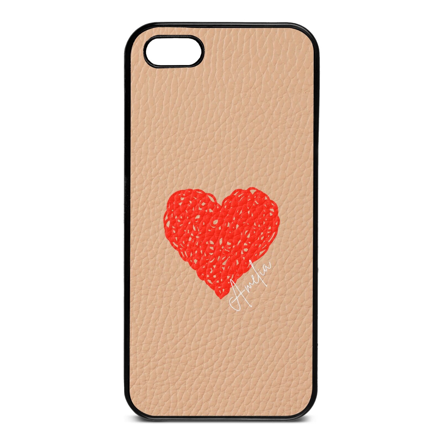 Custom Red Heart Nude Pebble Leather iPhone 5 Case