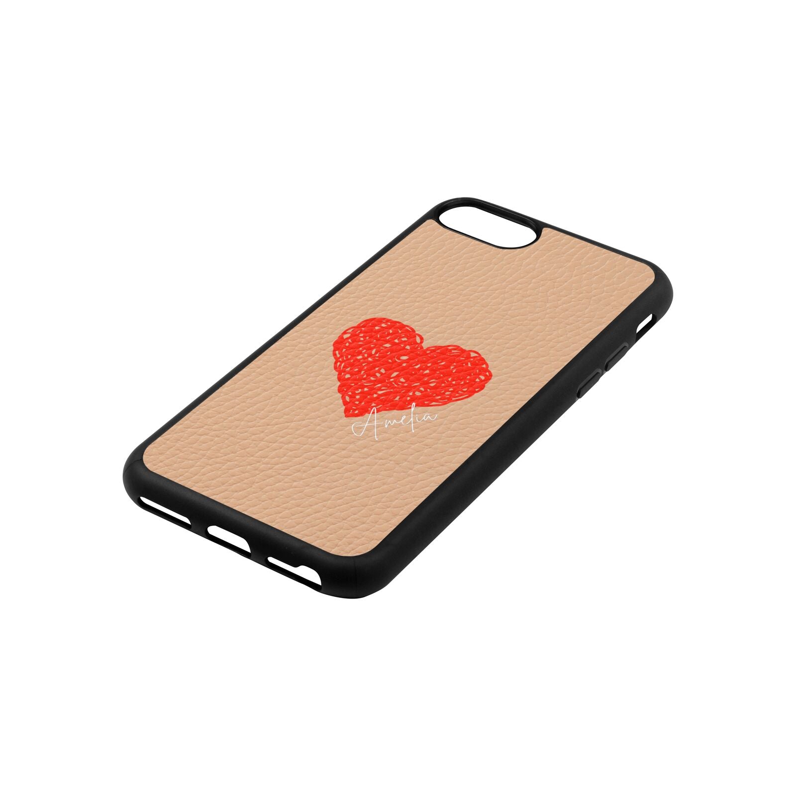 Custom Red Heart Nude Pebble Leather iPhone 8 Case Side Angle