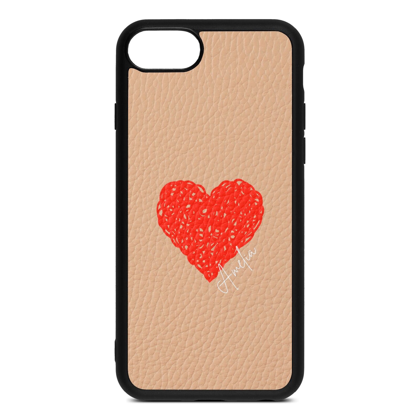 Custom Red Heart Nude Pebble Leather iPhone 8 Case