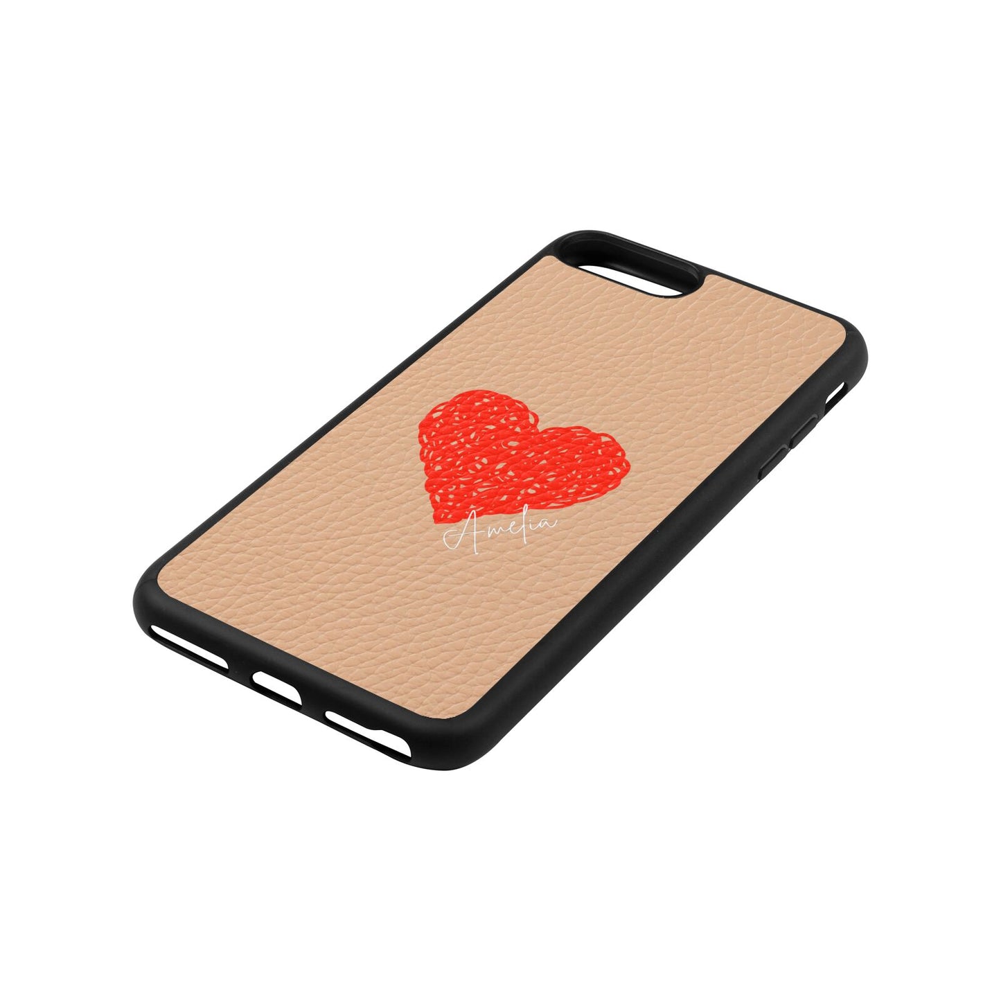 Custom Red Heart Nude Pebble Leather iPhone 8 Plus Case Side Angle