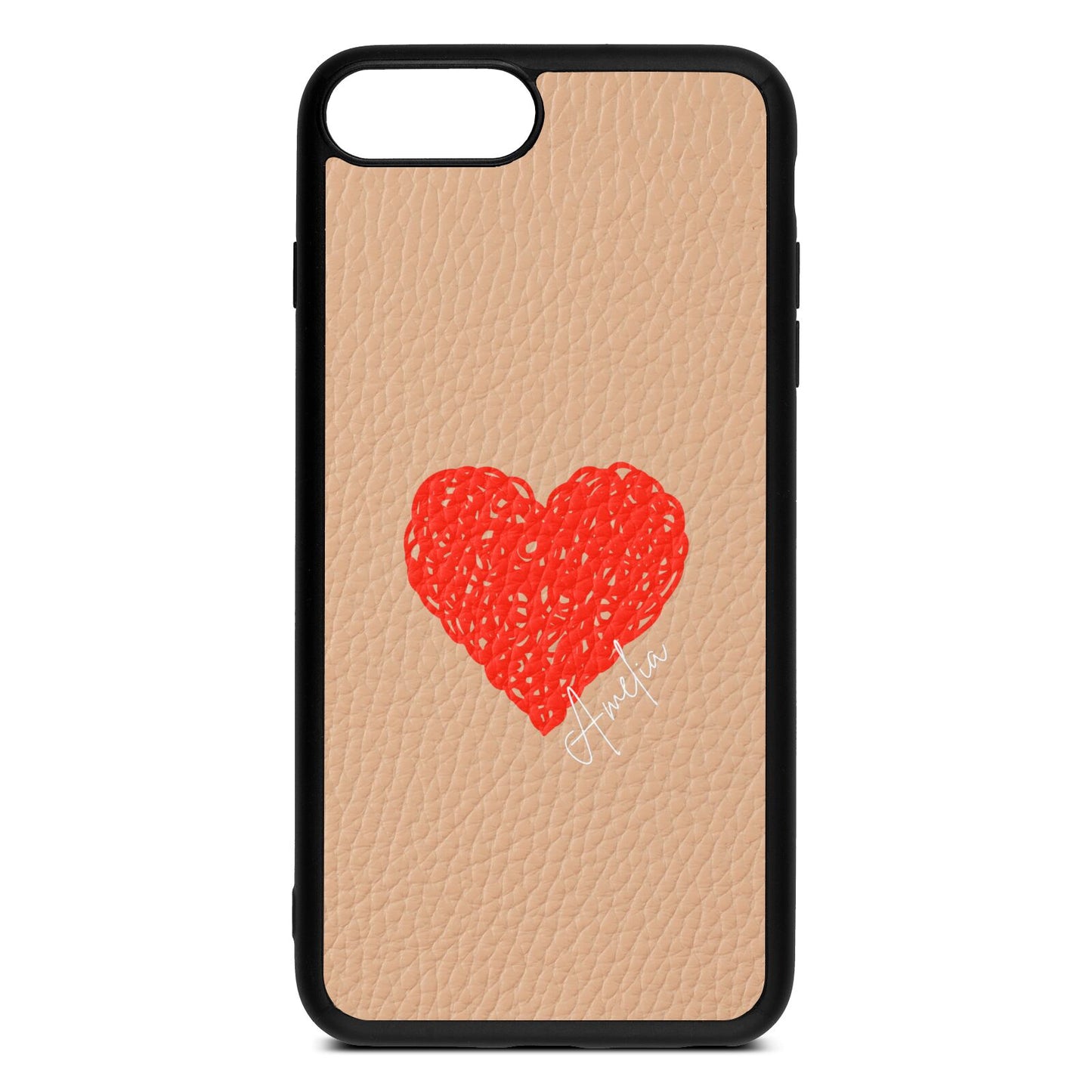 Custom Red Heart Nude Pebble Leather iPhone 8 Plus Case