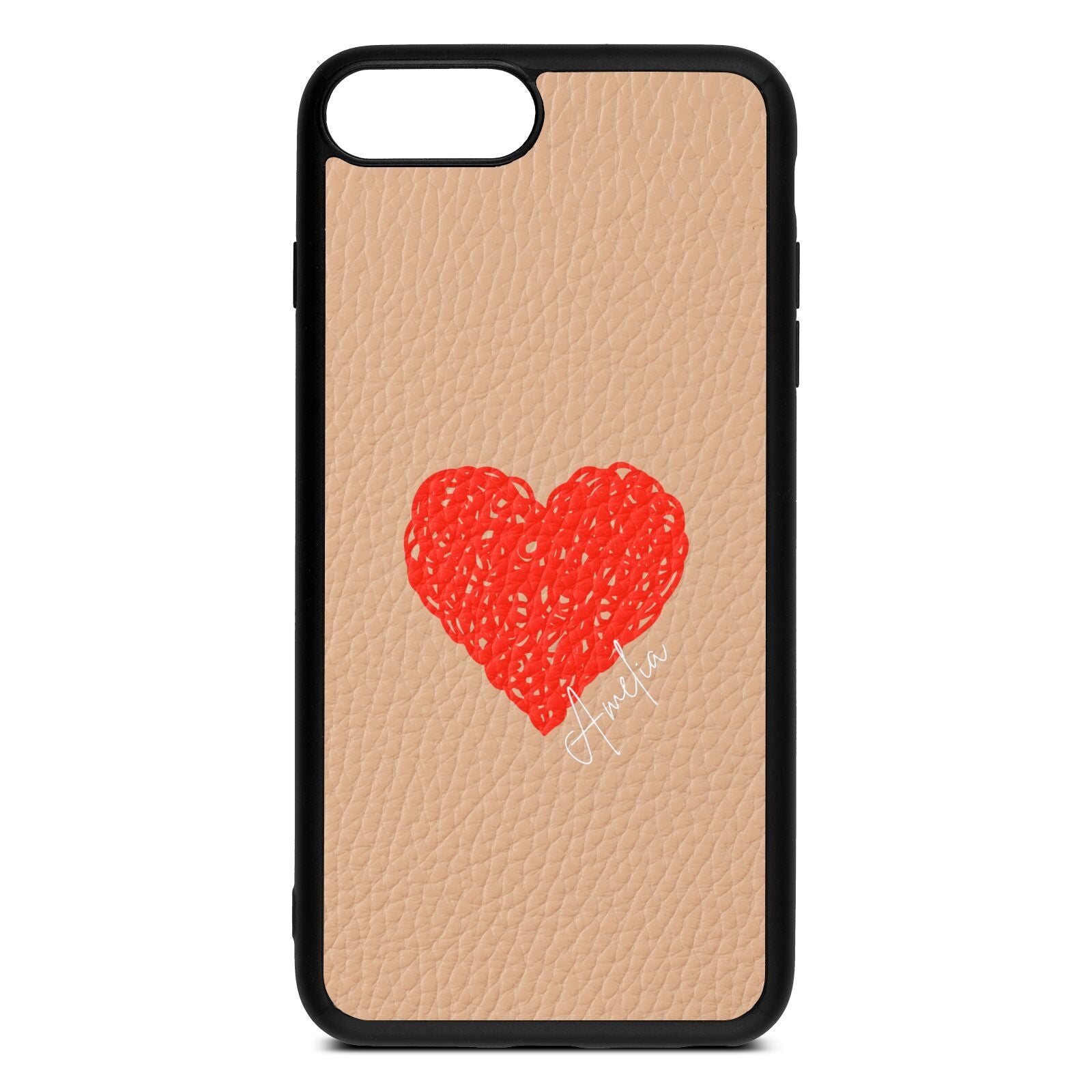 Custom Red Heart Nude Pebble Leather iPhone 8 Plus Case