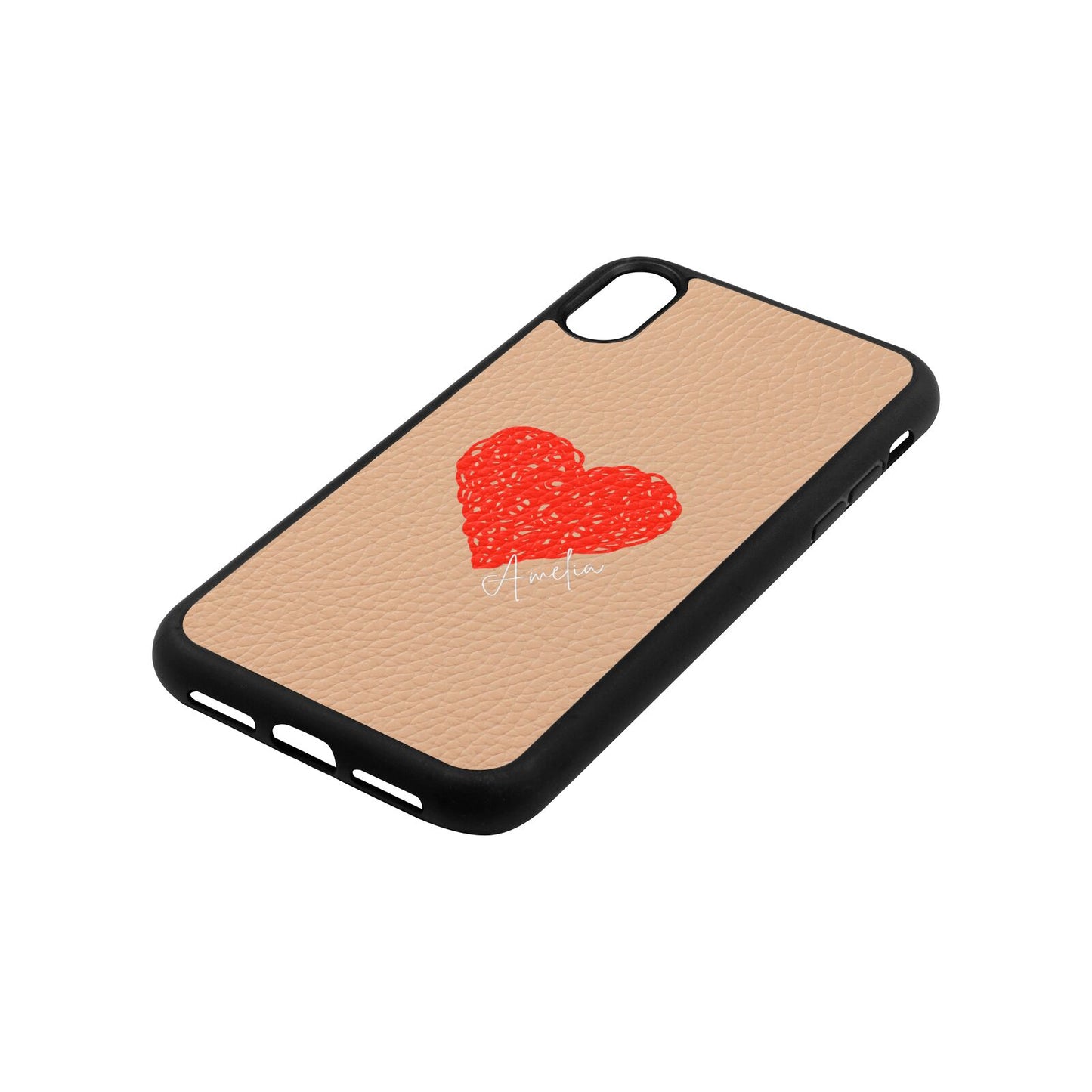 Custom Red Heart Nude Pebble Leather iPhone Xr Case Side Angle