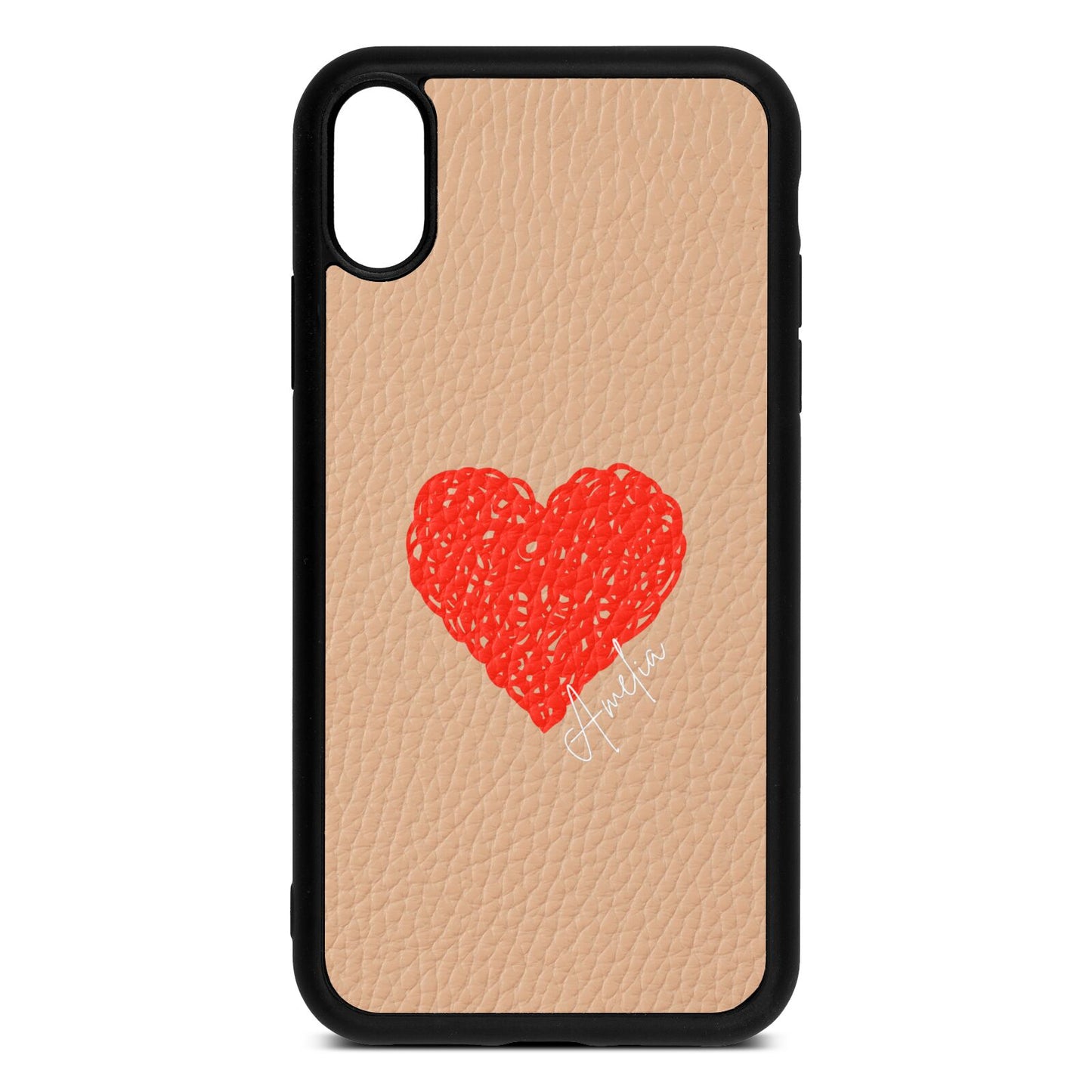 Custom Red Heart Nude Pebble Leather iPhone Xr Case