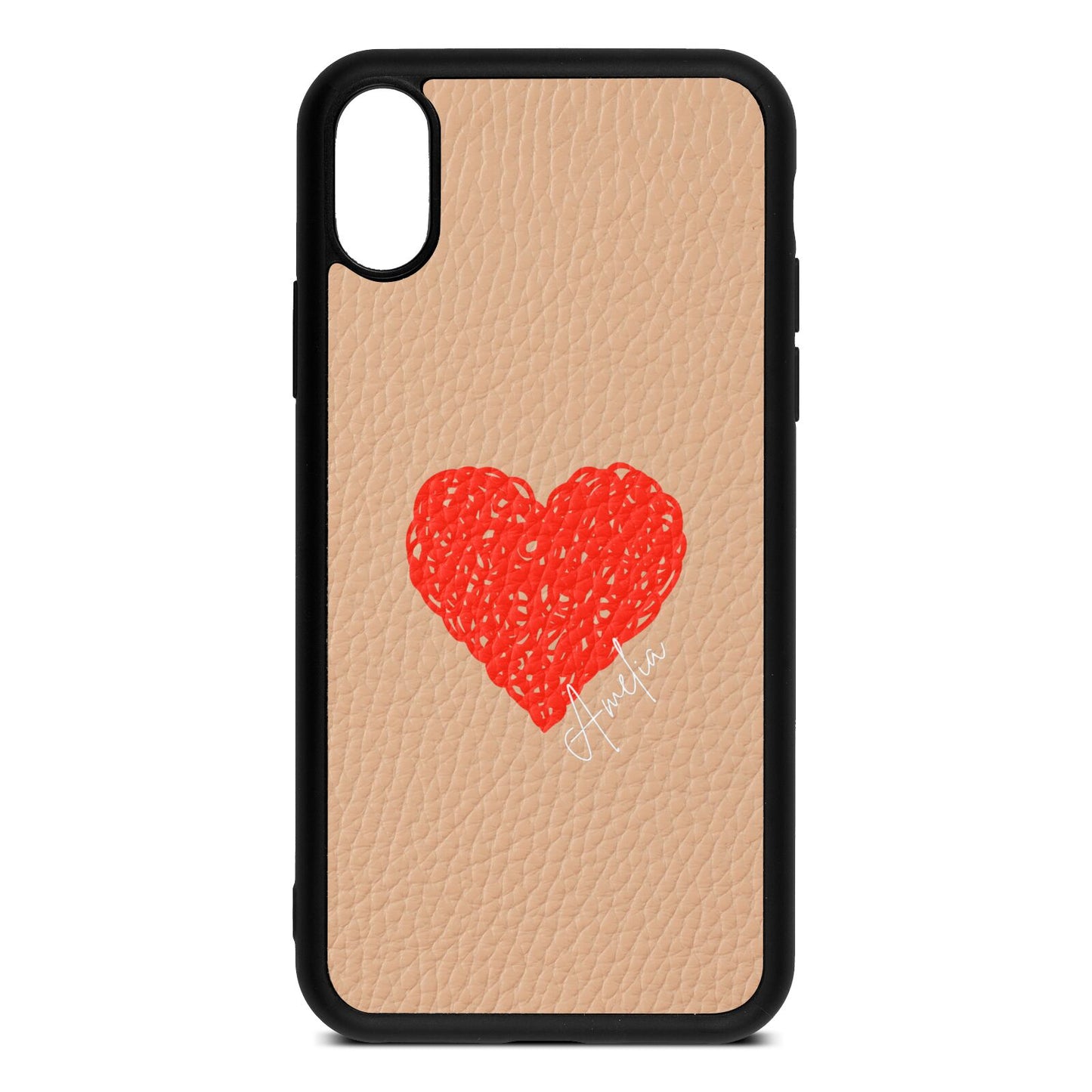 Custom Red Heart Nude Pebble Leather iPhone Xs Case