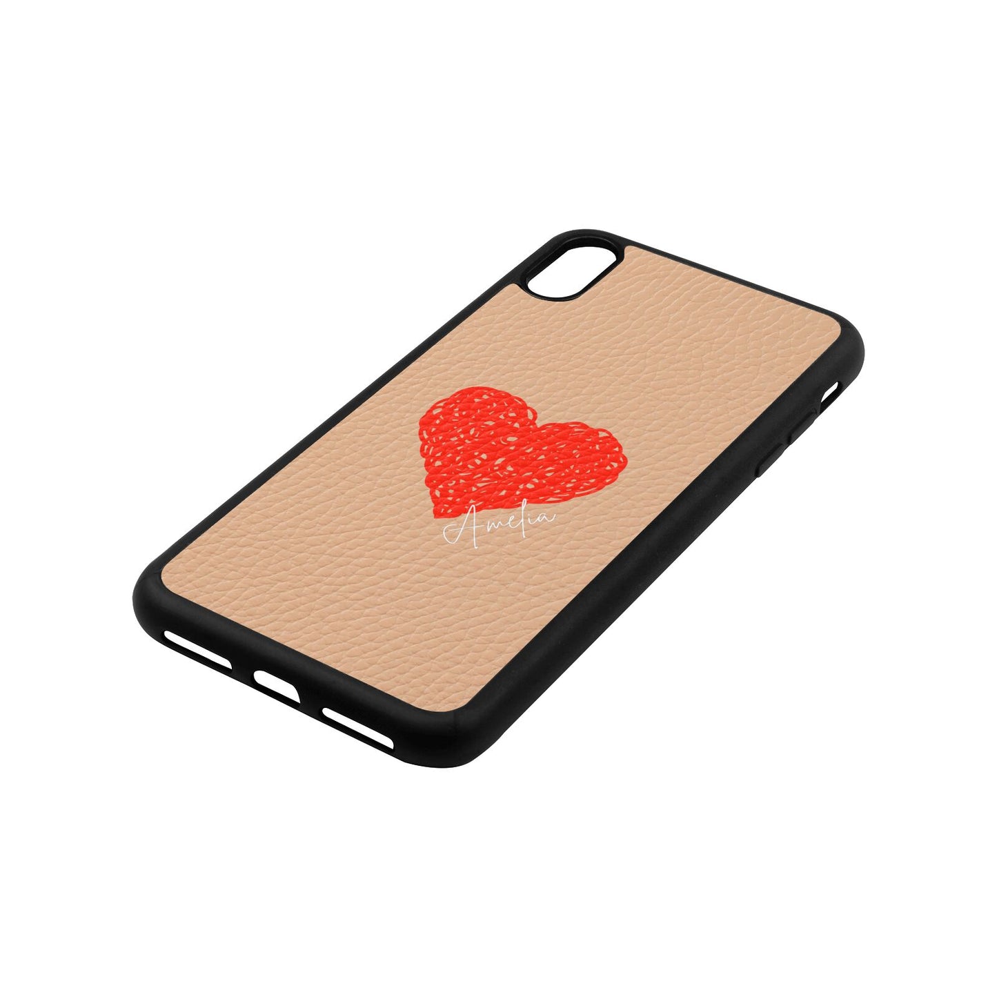 Custom Red Heart Nude Pebble Leather iPhone Xs Max Case Side Angle