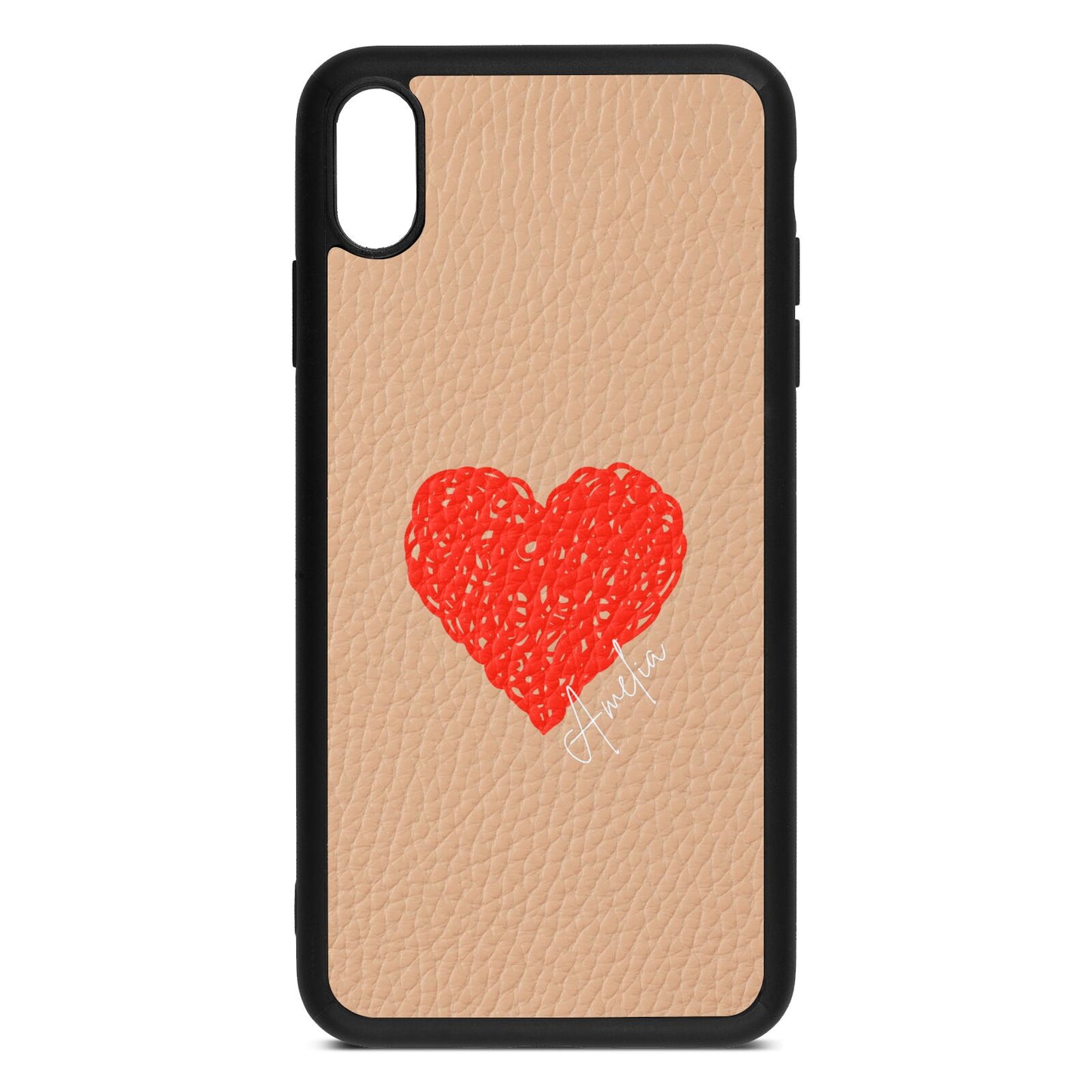 Custom Red Heart Nude Pebble Leather iPhone Xs Max Case