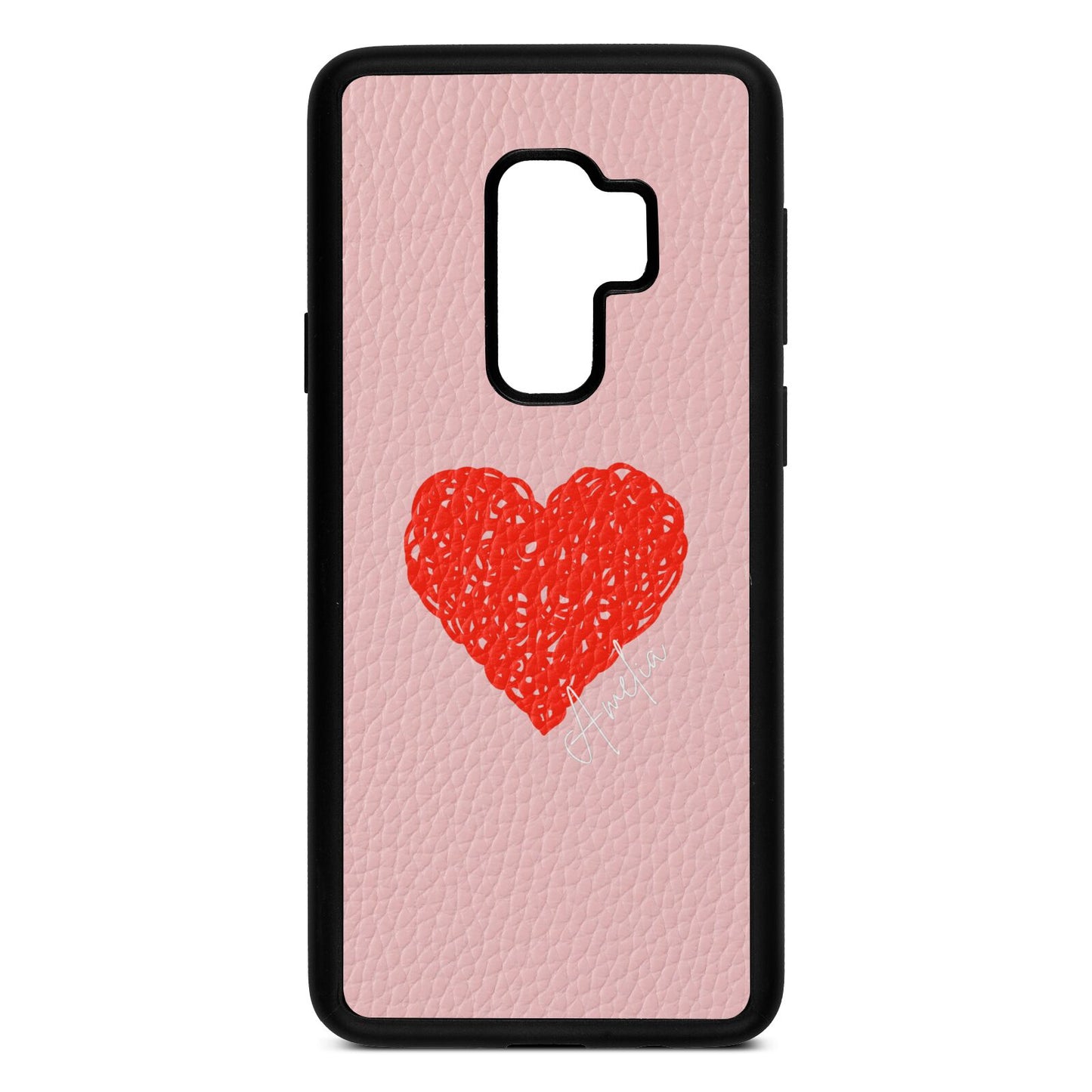 Custom Red Heart Pink Pebble Leather Samsung S9 Plus Case