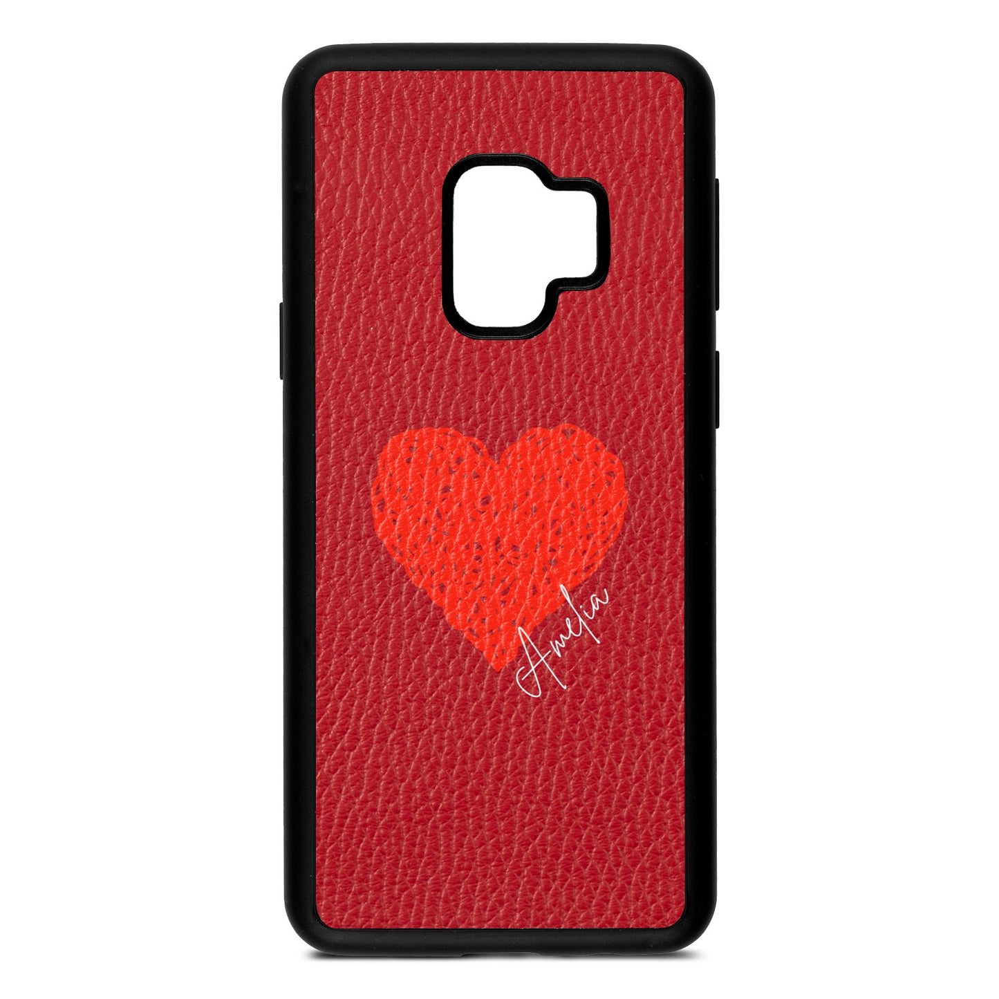 Custom Red Heart Red Pebble Leather Samsung S9 Case