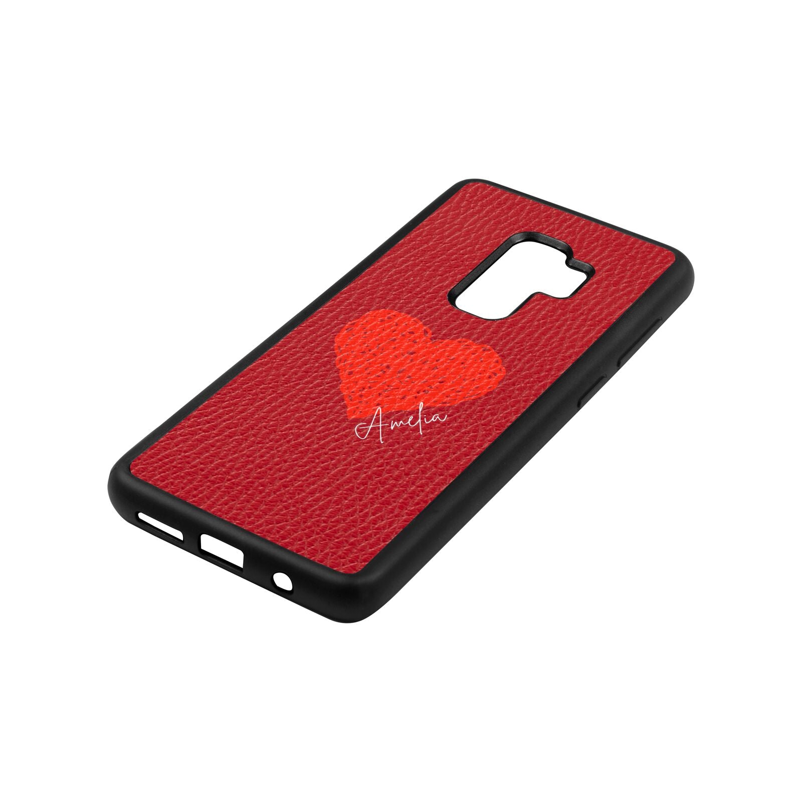 Custom Red Heart Red Pebble Leather Samsung S9 Plus Case Side Angle