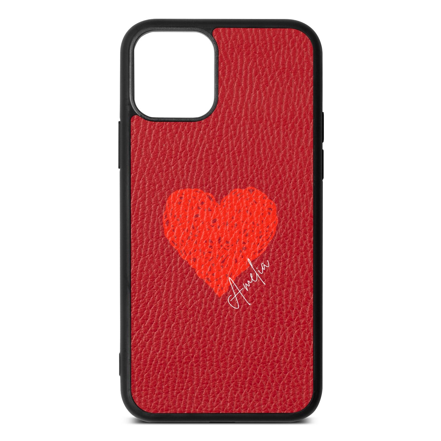 Custom Red Heart Red Pebble Leather iPhone 11 Case