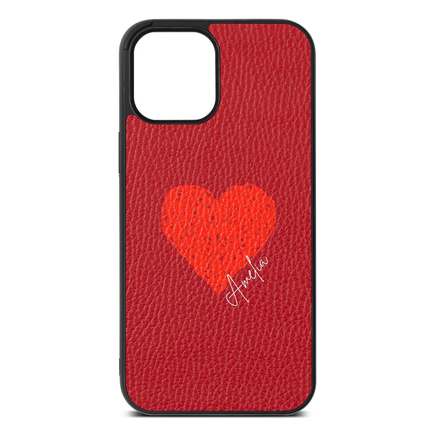 Custom Red Heart Red Pebble Leather iPhone 12 Pro Max Case