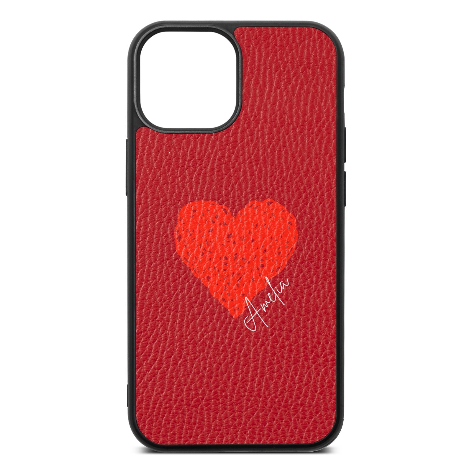 Custom Red Heart Red Pebble Leather iPhone 13 Mini Case