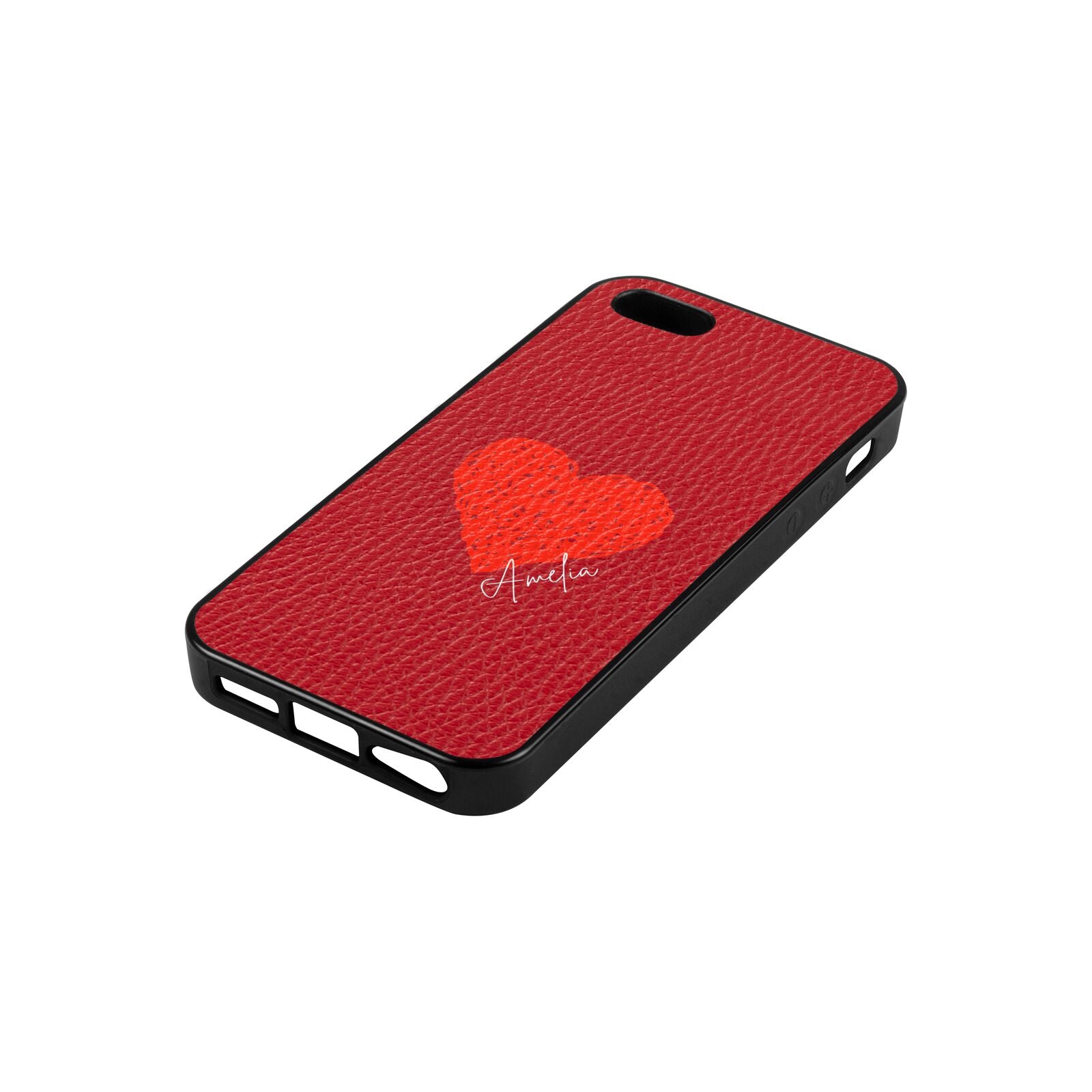 Custom Red Heart Red Pebble Leather iPhone 5 Case Side Angle