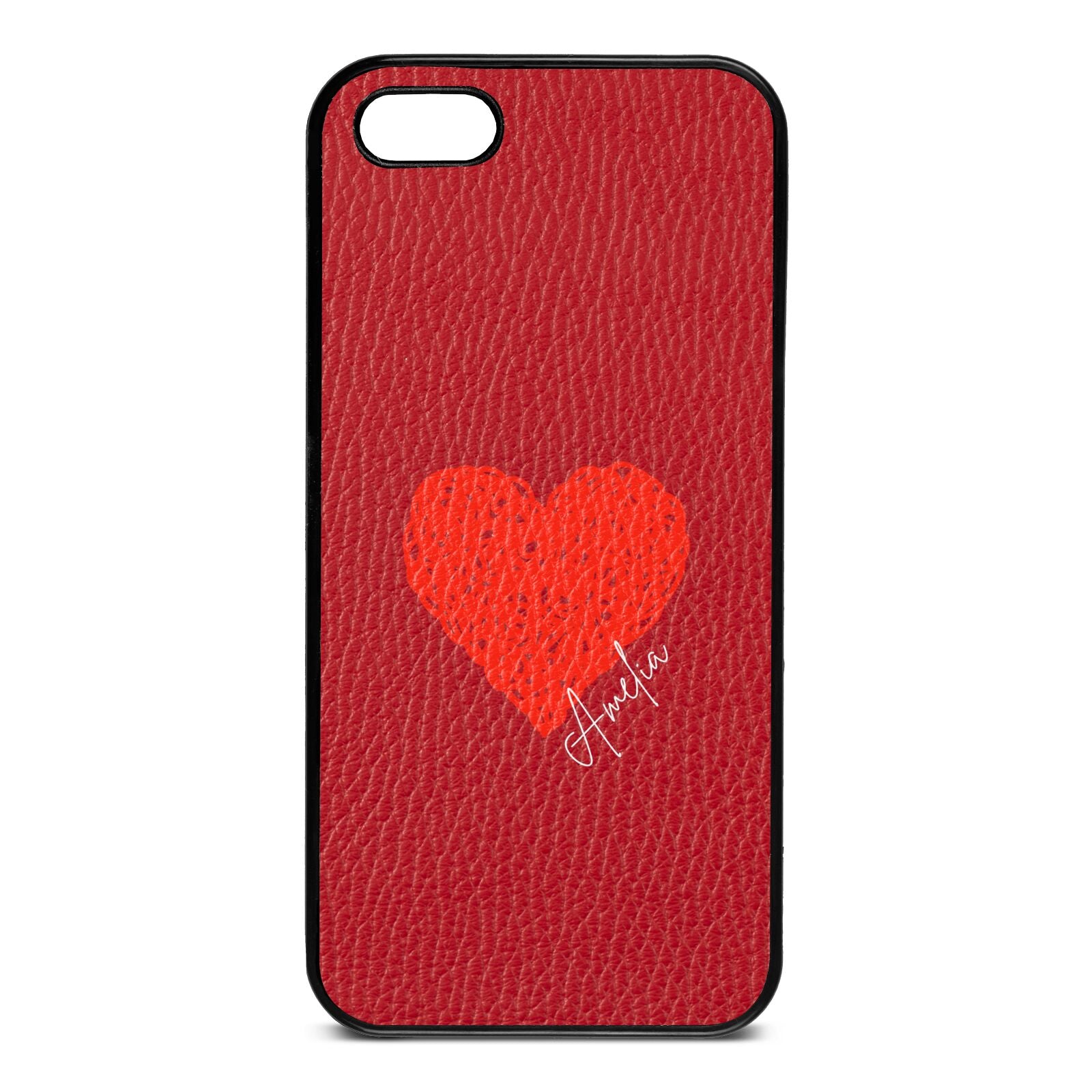 Custom Red Heart Red Pebble Leather iPhone 5 Case