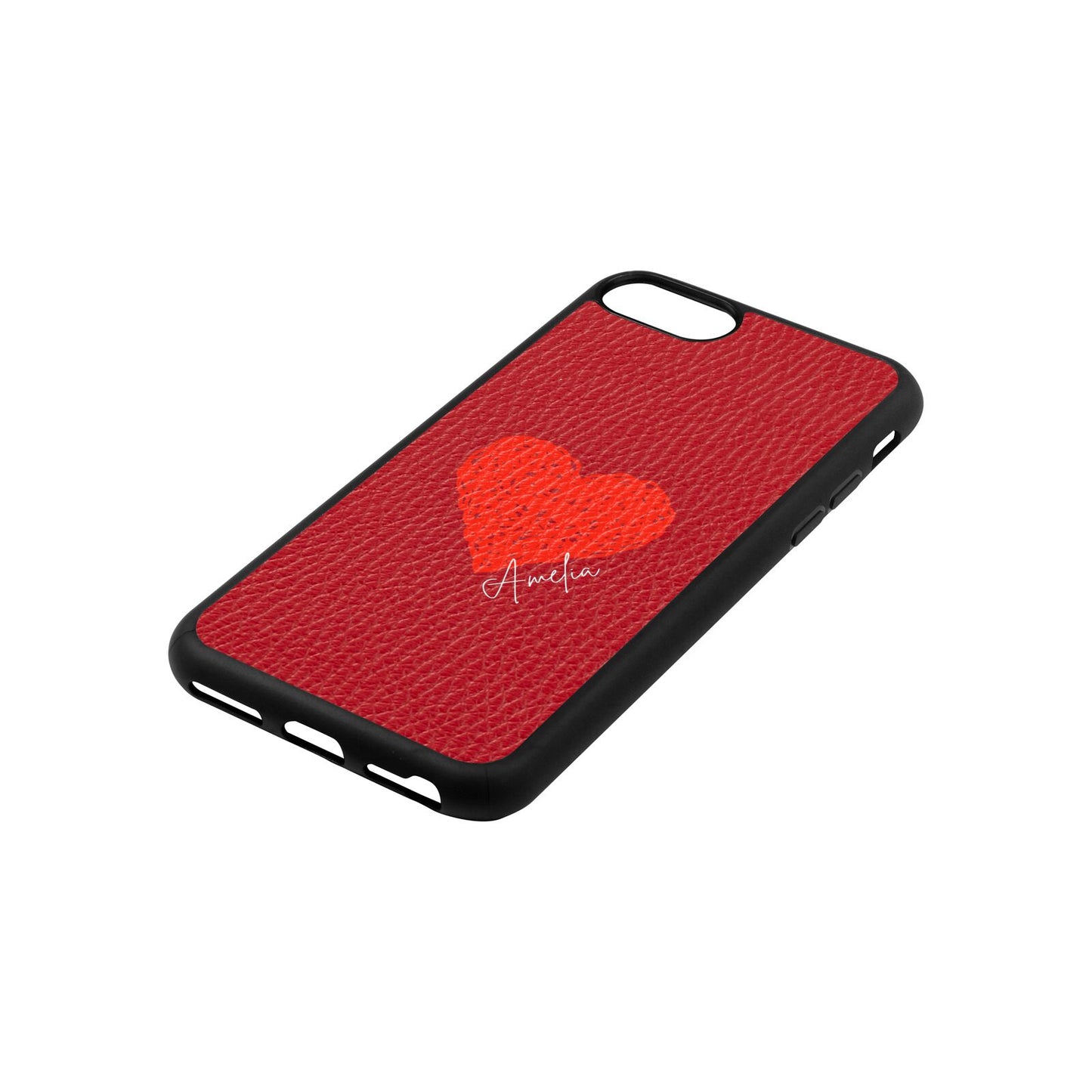 Custom Red Heart Red Pebble Leather iPhone 8 Case Side Angle