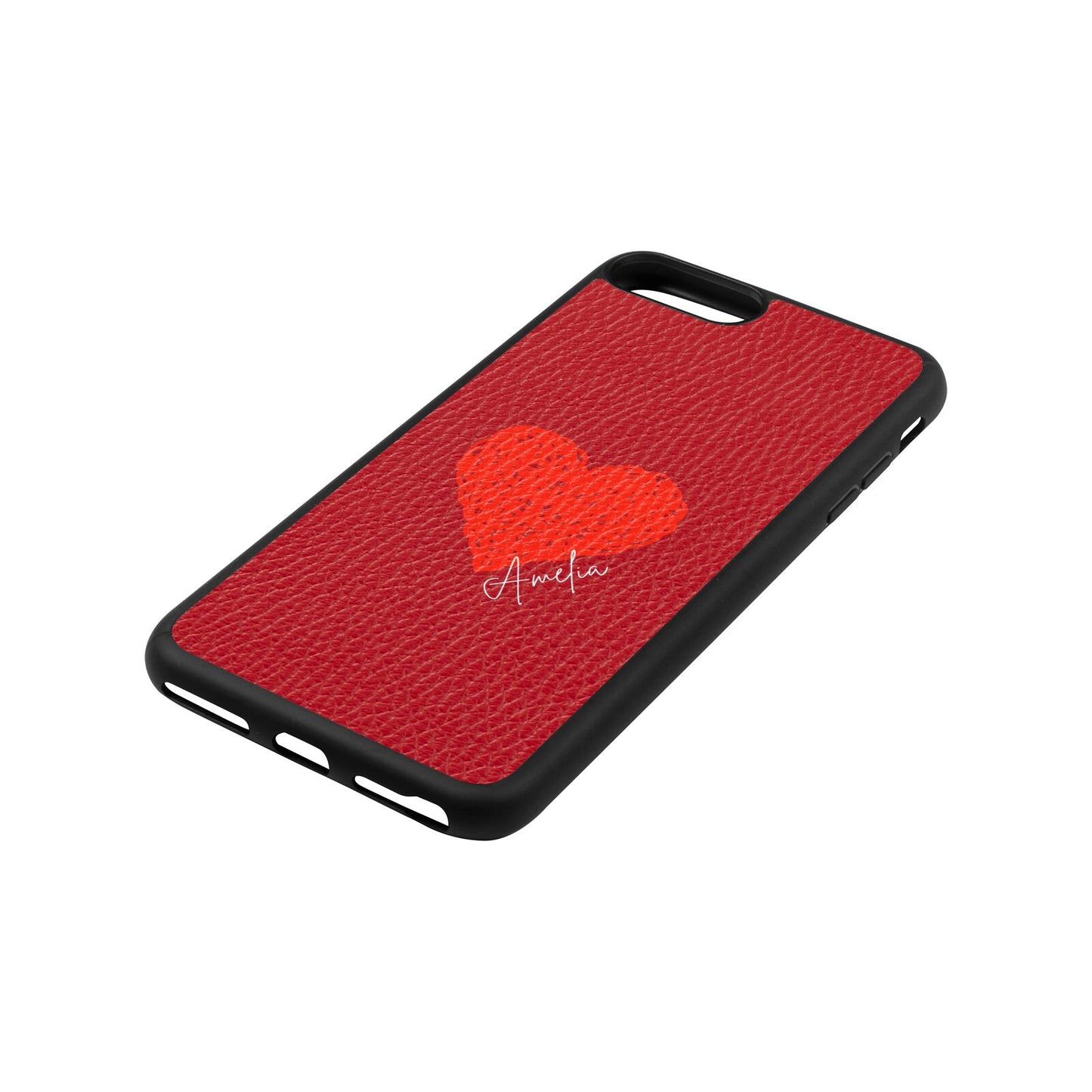 Custom Red Heart Red Pebble Leather iPhone 8 Plus Case Side Angle