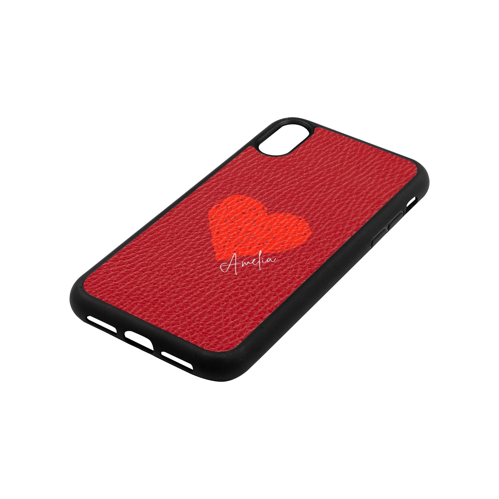 Custom Red Heart Red Pebble Leather iPhone Xr Case Side Angle