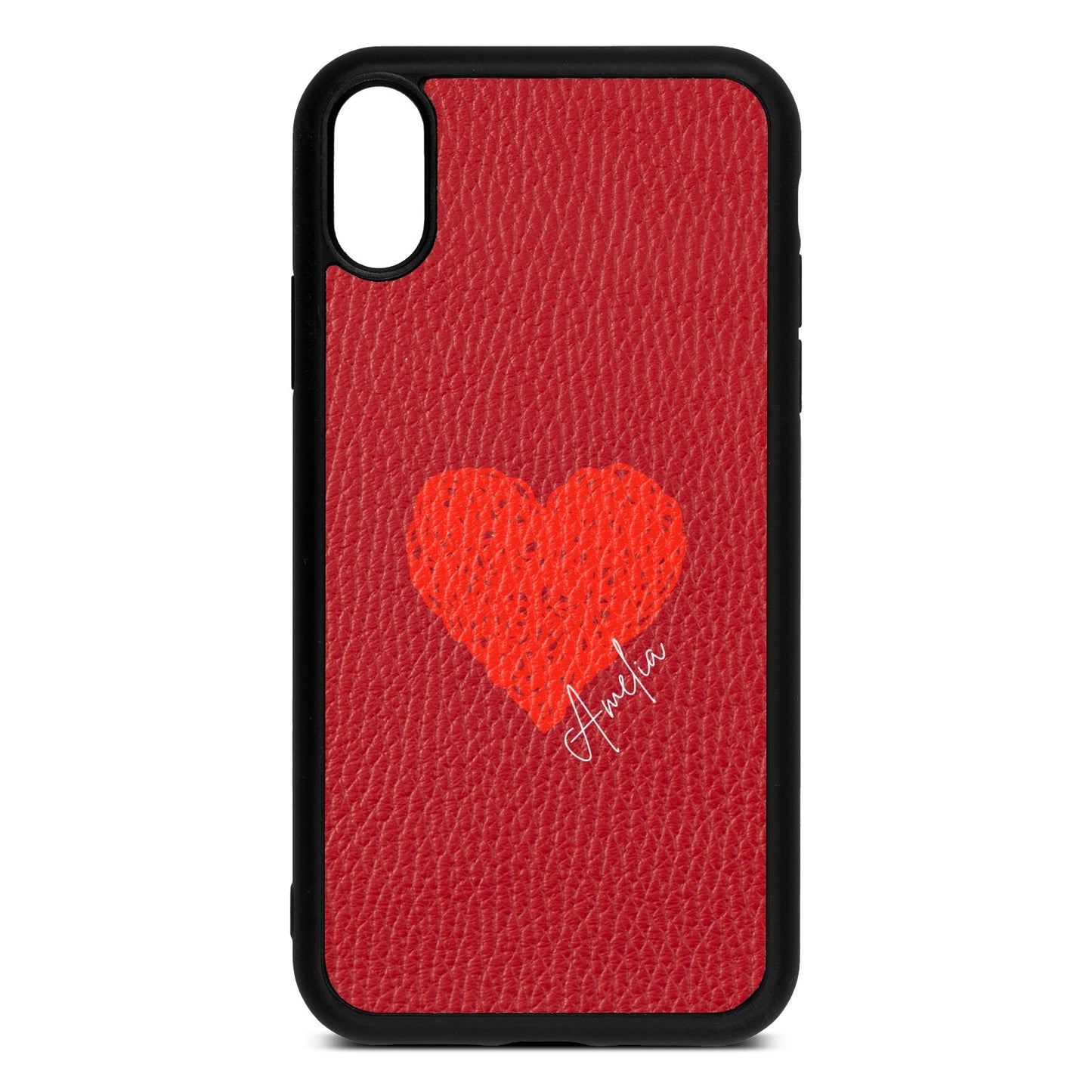 Custom Red Heart Red Pebble Leather iPhone Xr Case