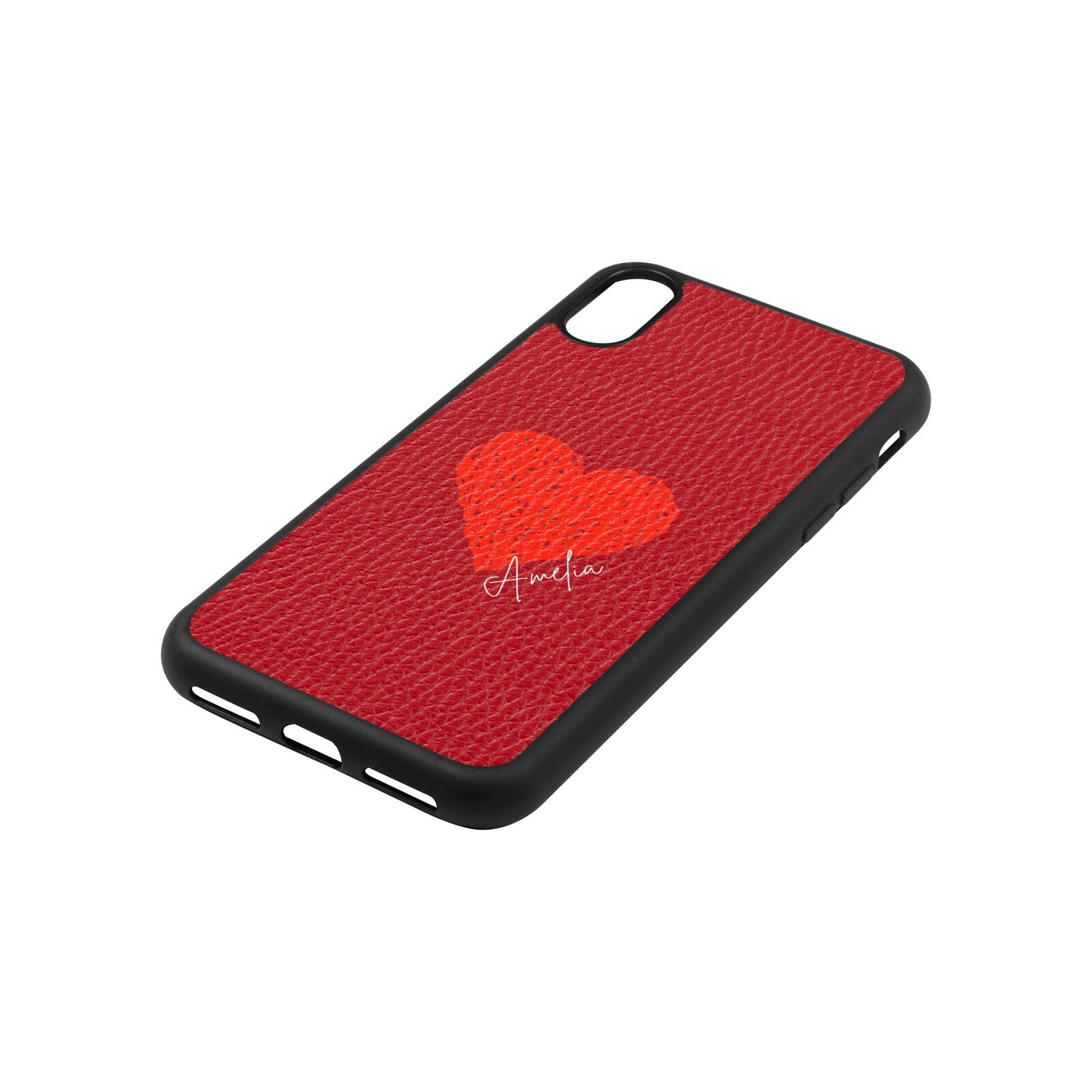 Custom Red Heart Red Pebble Leather iPhone Xs Case Side Angle