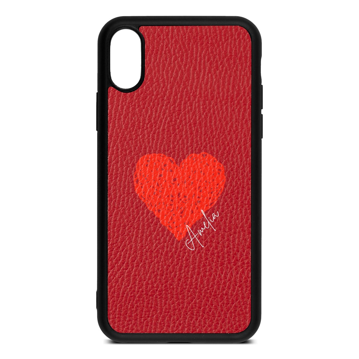 Custom Red Heart Red Pebble Leather iPhone Xs Case