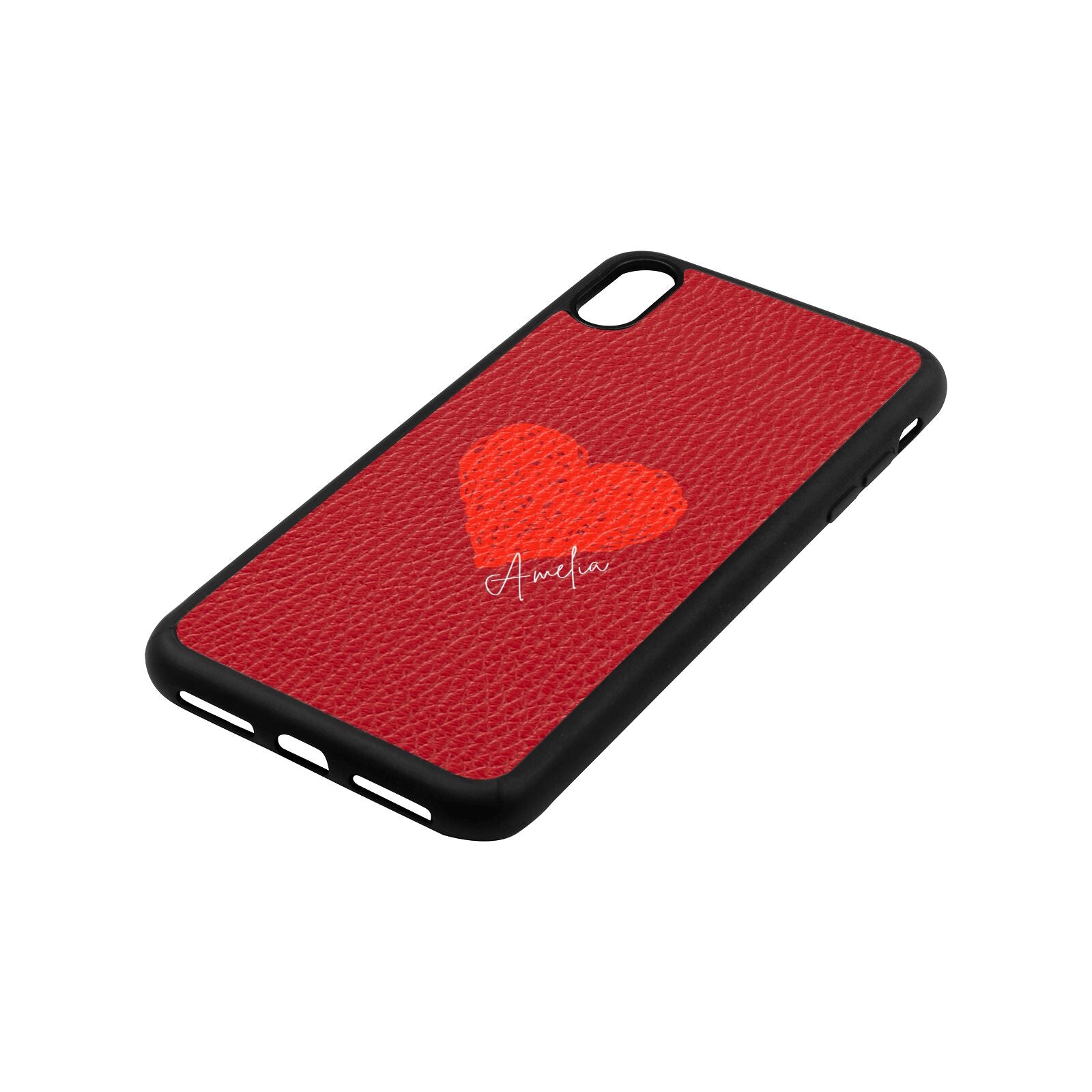 Custom Red Heart Red Pebble Leather iPhone Xs Max Case Side Angle