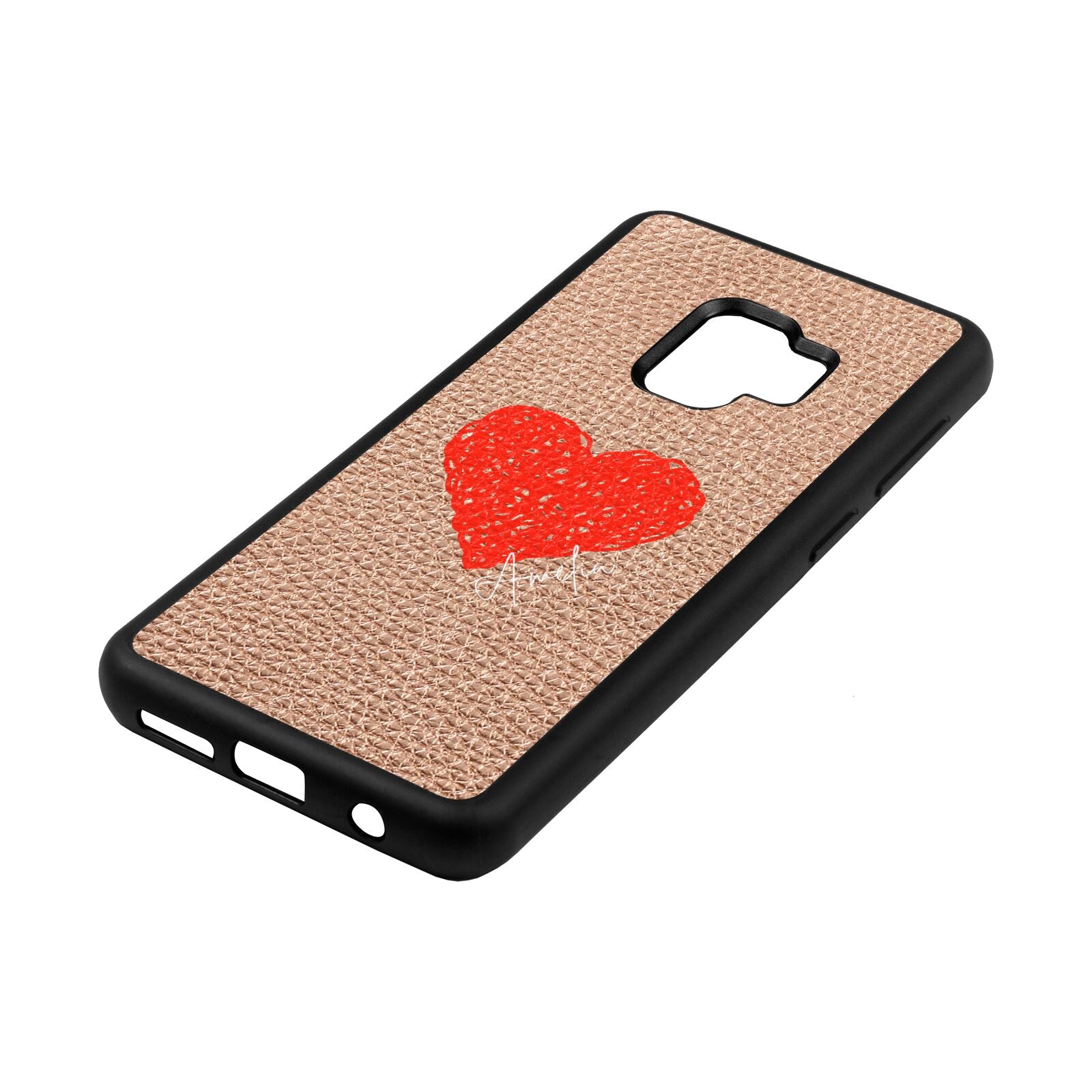 Custom Red Heart Rose Gold Pebble Leather Samsung S9 Case Side Angle