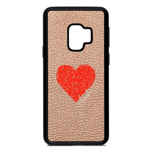 Custom Red Heart Rose Gold Pebble Leather Samsung S9 Case