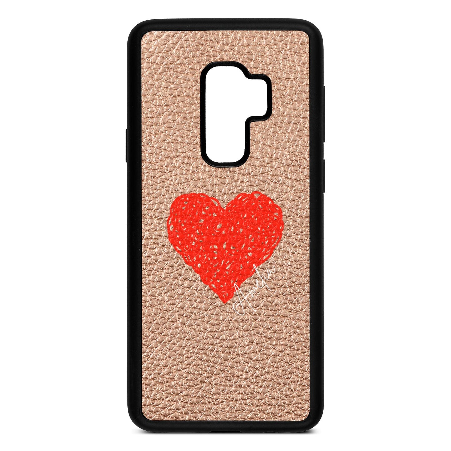 Custom Red Heart Rose Gold Pebble Leather Samsung S9 Plus Case