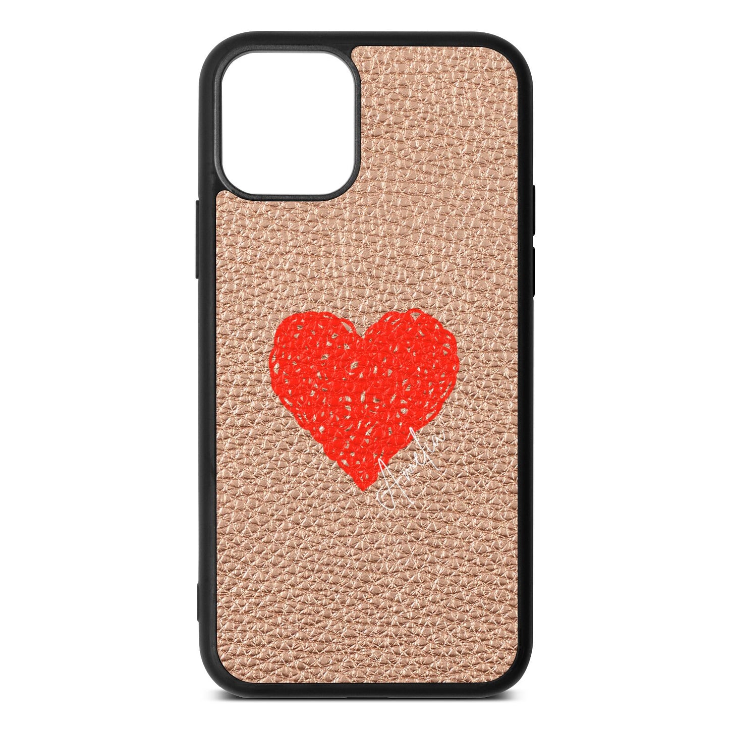 Custom Red Heart Rose Gold Pebble Leather iPhone 11 Case