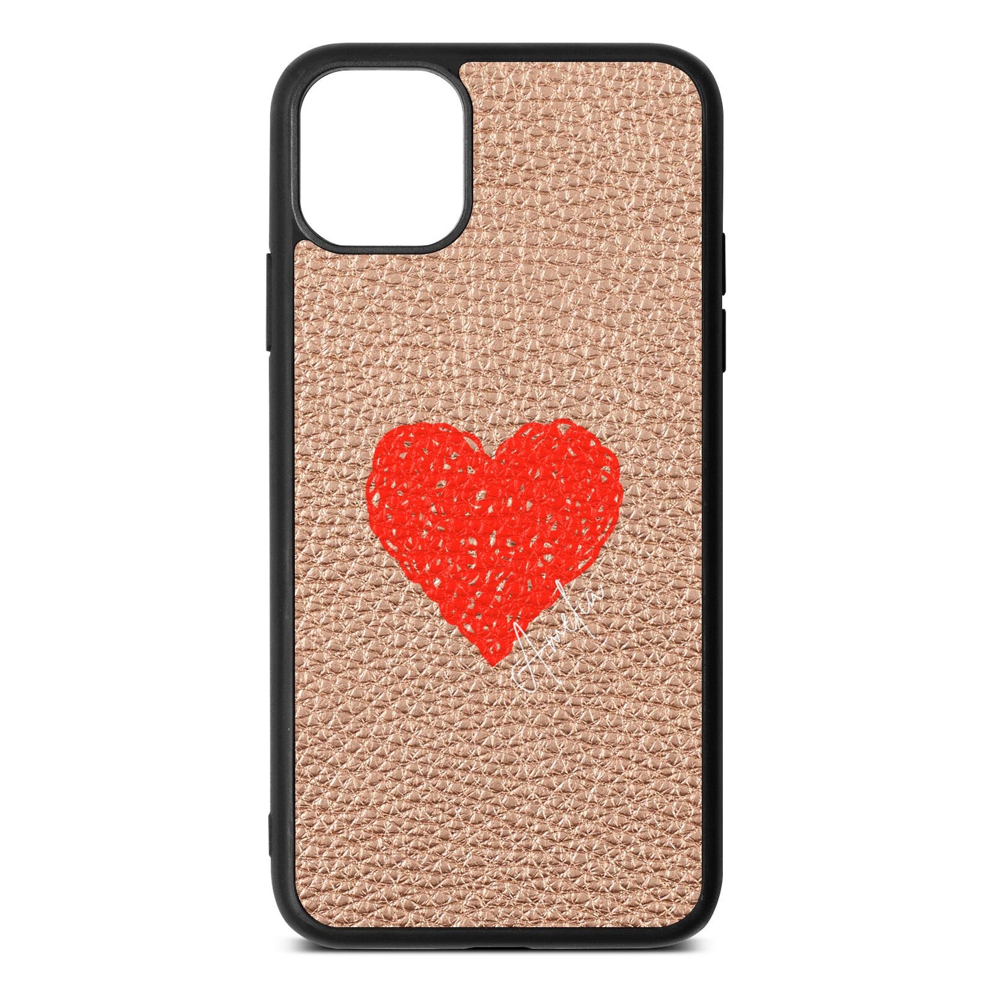 Custom Red Heart Rose Gold Pebble Leather iPhone 11 Pro Max Case