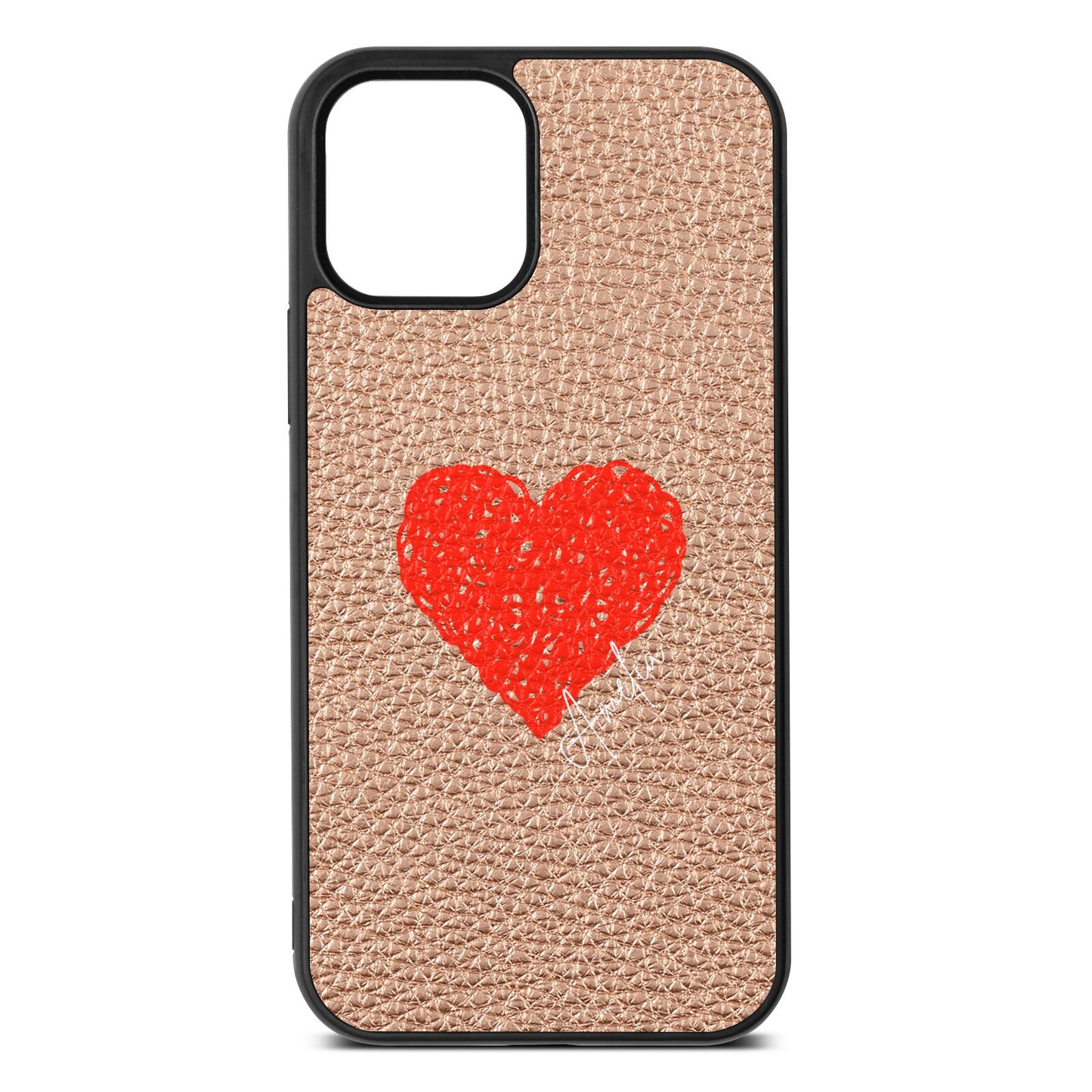 Custom Red Heart Rose Gold Pebble Leather iPhone 12 Case