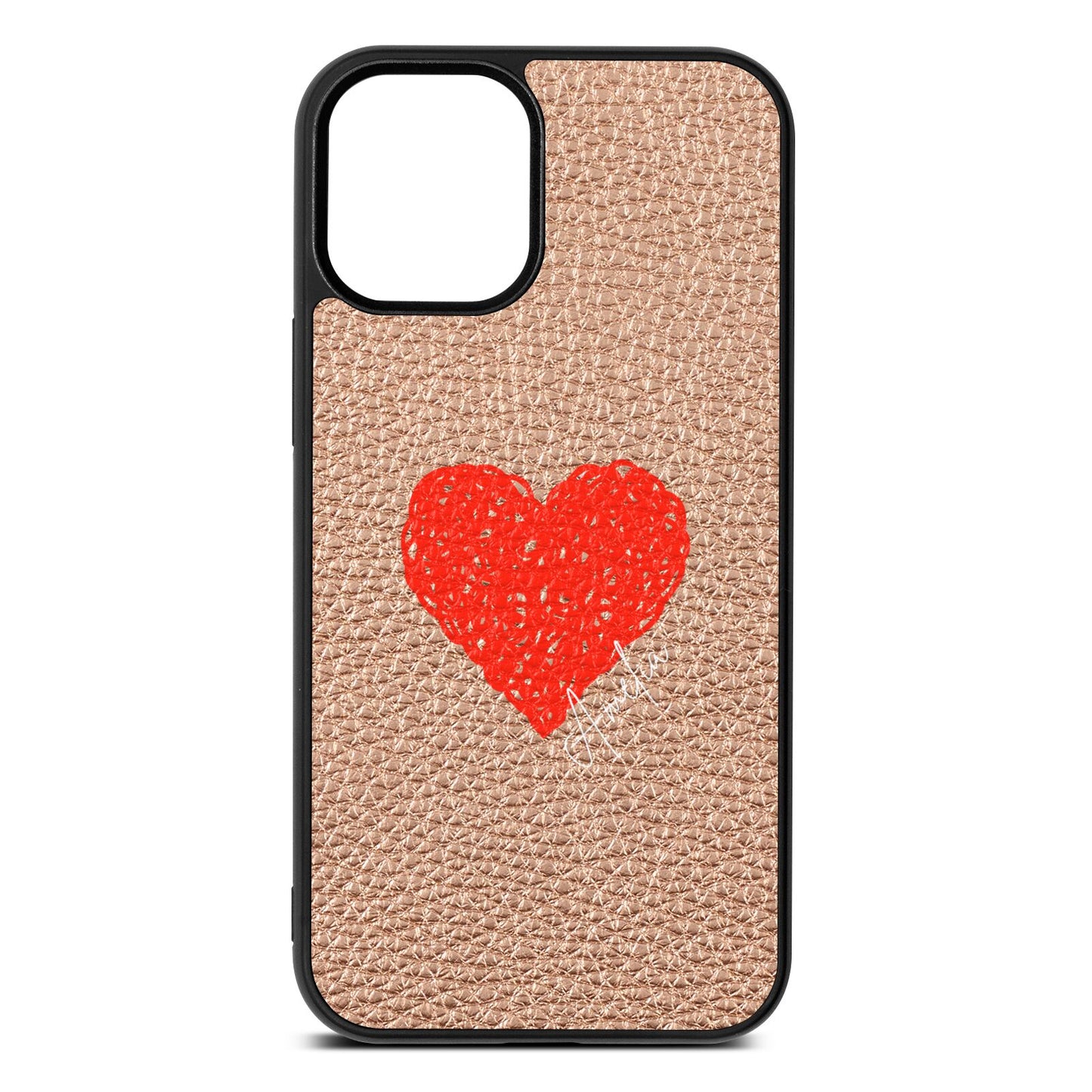 Custom Red Heart Rose Gold Pebble Leather iPhone 12 Mini Case