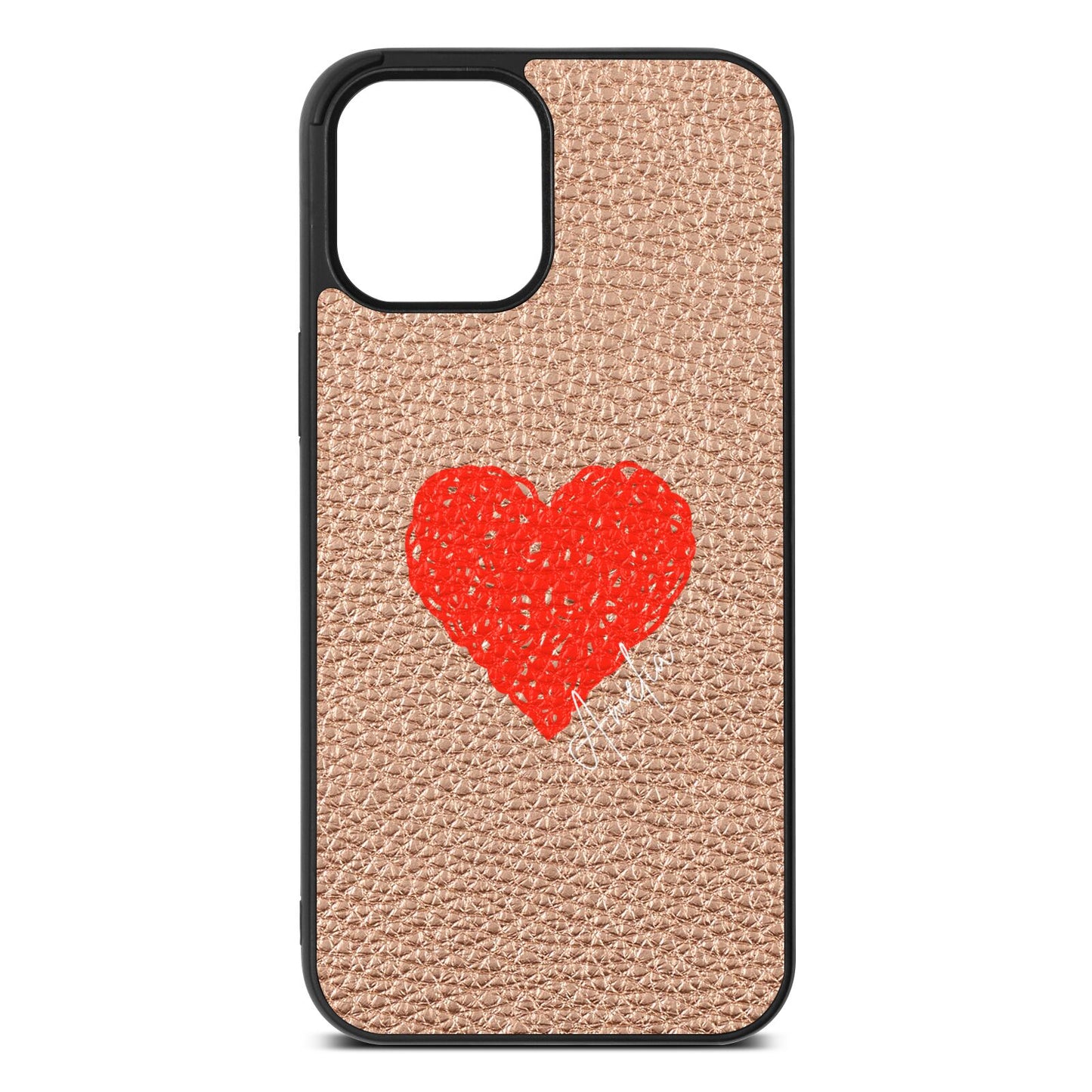 Custom Red Heart Rose Gold Pebble Leather iPhone 12 Pro Max Case