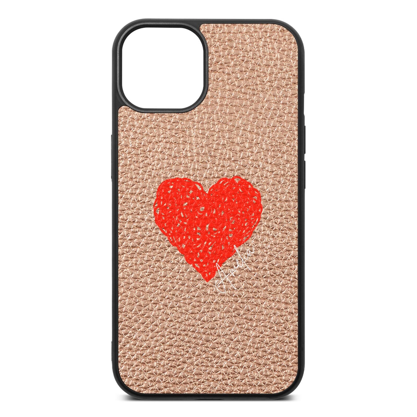 Custom Red Heart Rose Gold Pebble Leather iPhone 13 Case