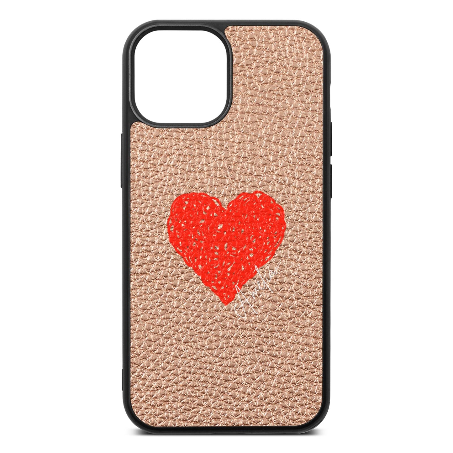 Custom Red Heart Rose Gold Pebble Leather iPhone 13 Mini Case