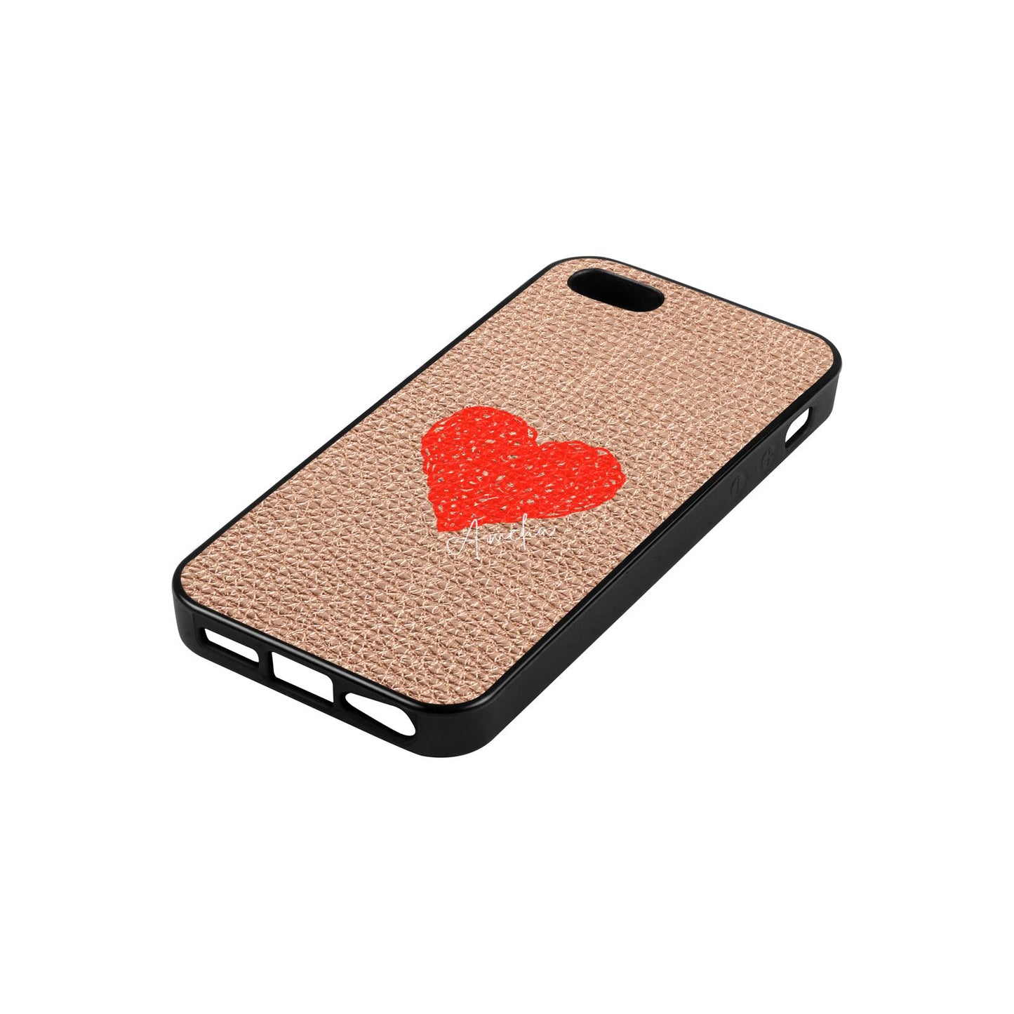 Custom Red Heart Rose Gold Pebble Leather iPhone 5 Case Side Angle