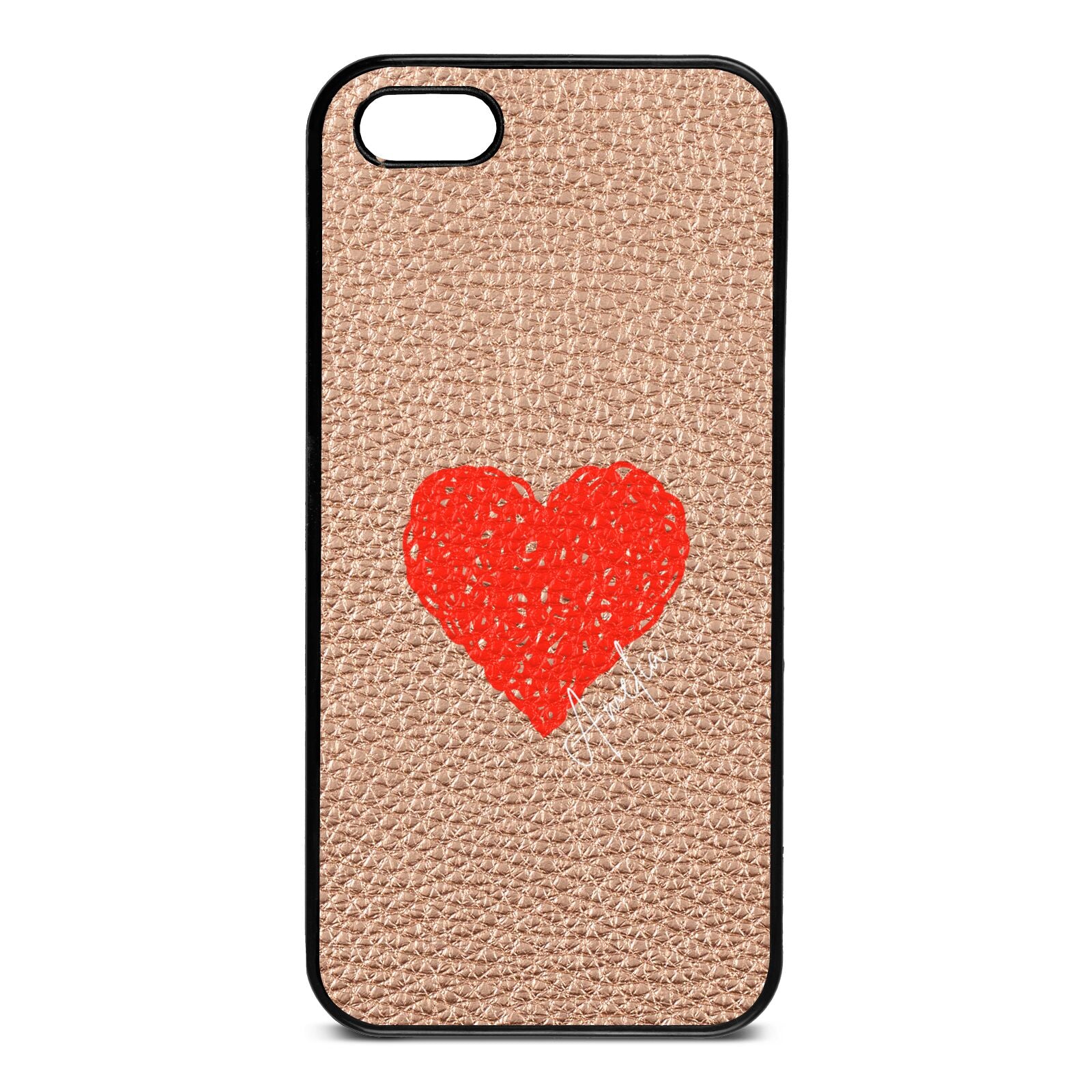 Custom Red Heart Rose Gold Pebble Leather iPhone 5 Case