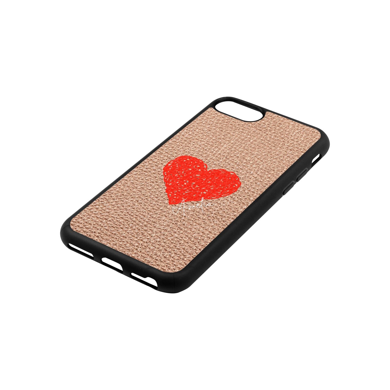 Custom Red Heart Rose Gold Pebble Leather iPhone 8 Case Side Angle