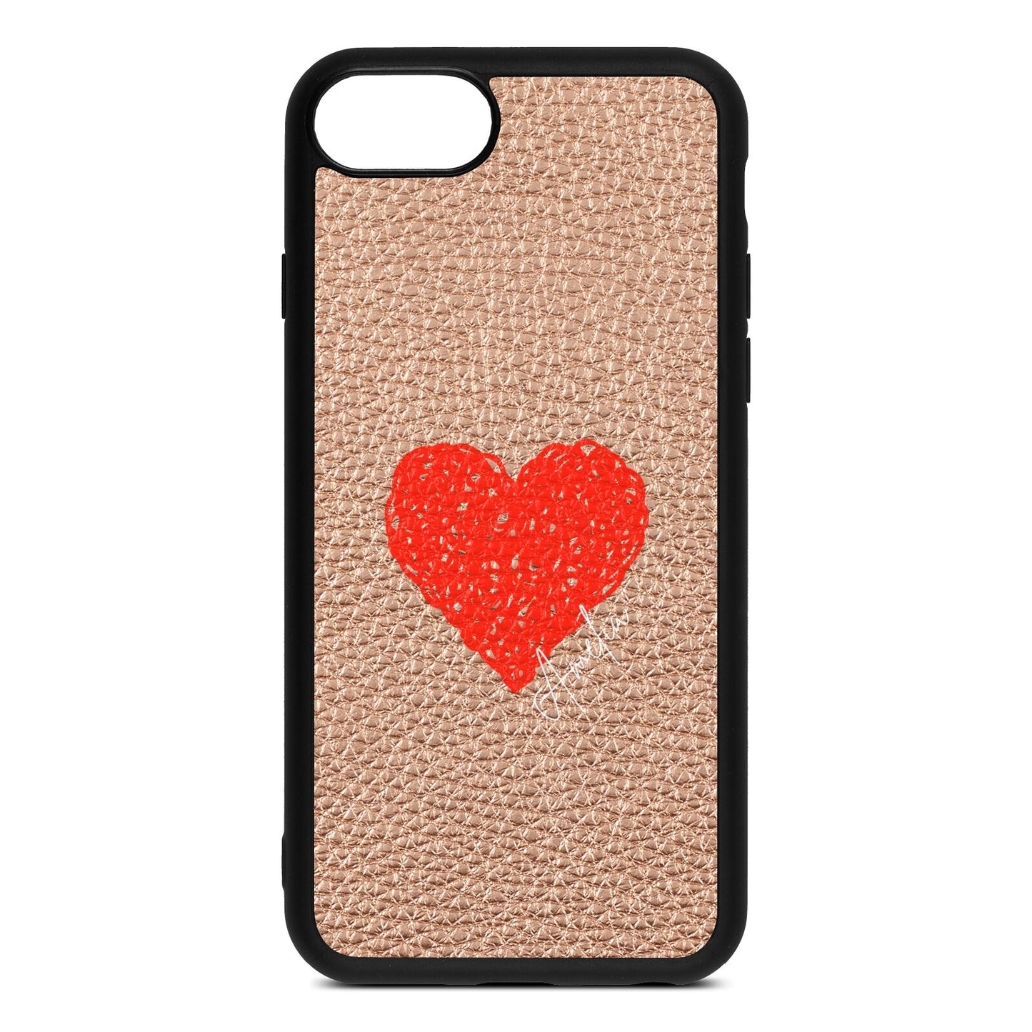 Custom Red Heart Rose Gold Pebble Leather iPhone 8 Case