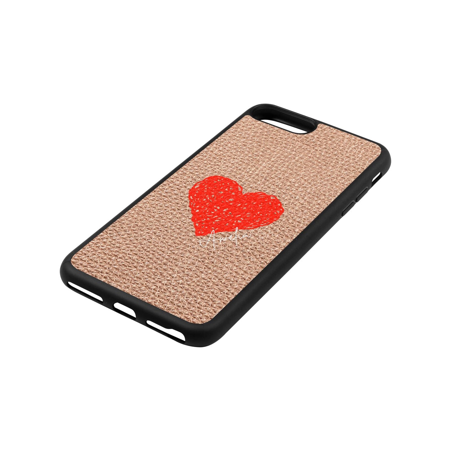 Custom Red Heart Rose Gold Pebble Leather iPhone 8 Plus Case Side Angle