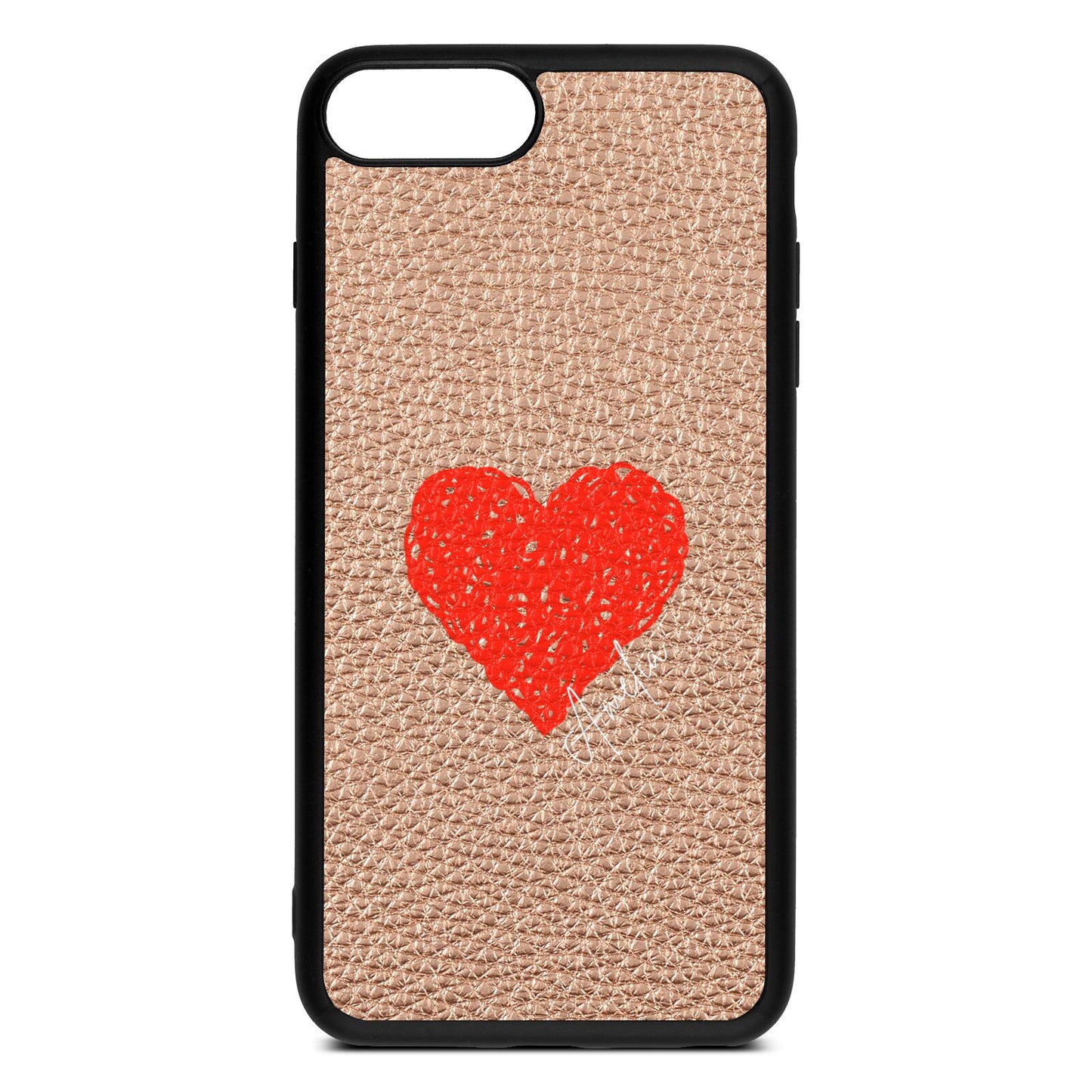 Custom Red Heart Rose Gold Pebble Leather iPhone 8 Plus Case