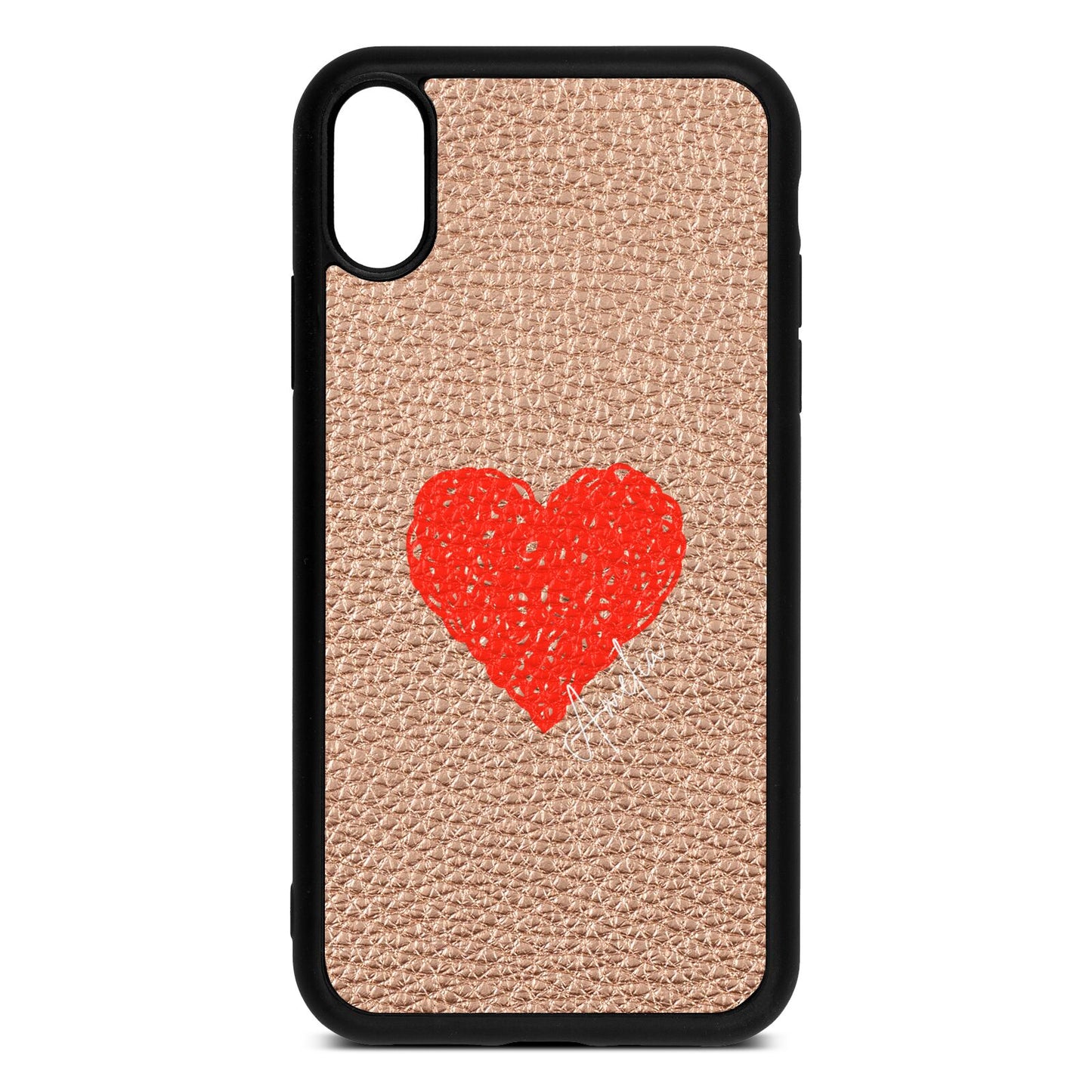 Custom Red Heart Rose Gold Pebble Leather iPhone Xr Case