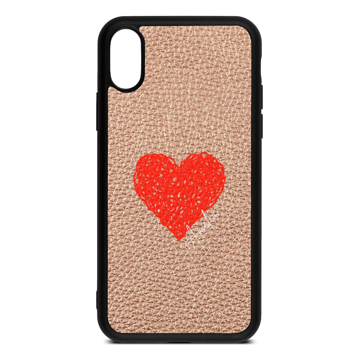 Custom Red Heart Rose Gold Pebble Leather iPhone Xs Case